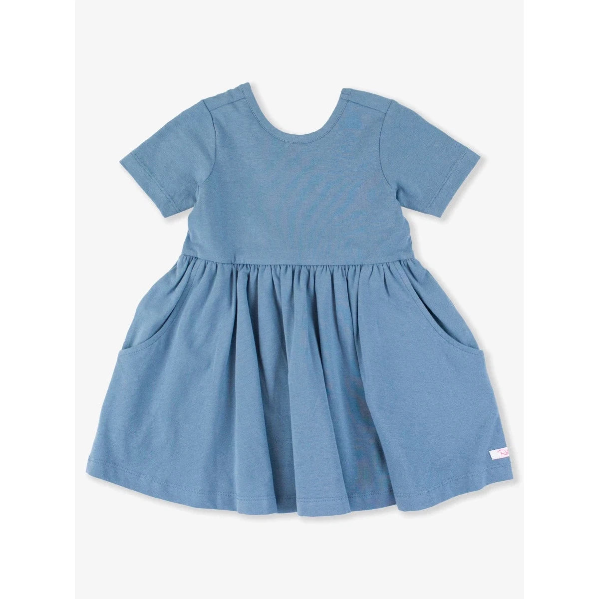 RuffleButts Countryside Blue Short Sleeve Knit Twirl Dress-RUFFLEBUTTS-Little Giant Kidz