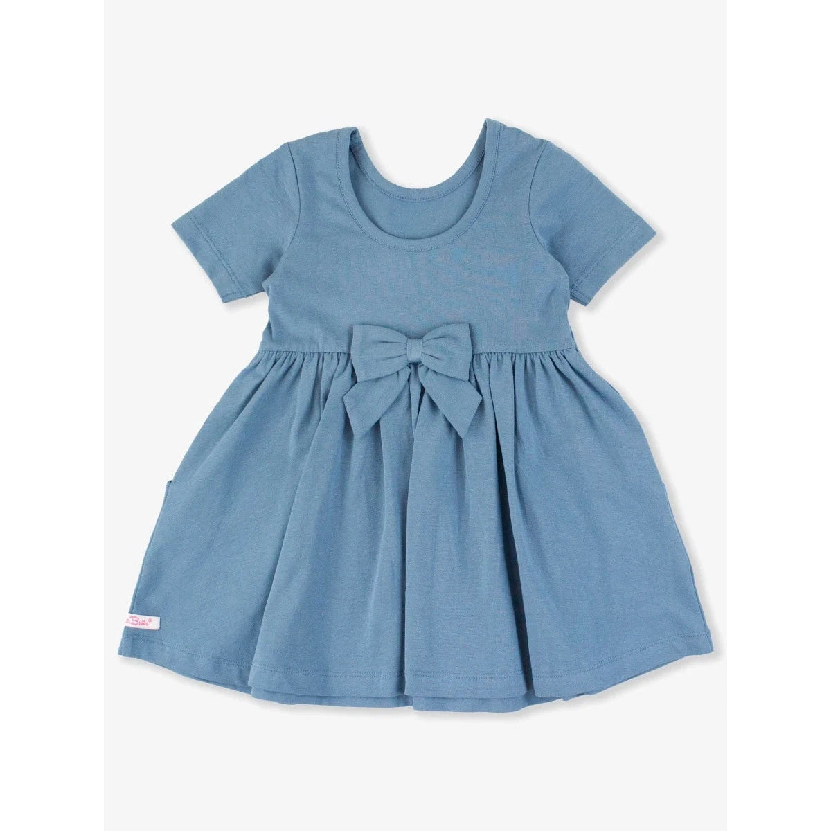 RuffleButts Countryside Blue Short Sleeve Knit Twirl Dress-RUFFLEBUTTS-Little Giant Kidz