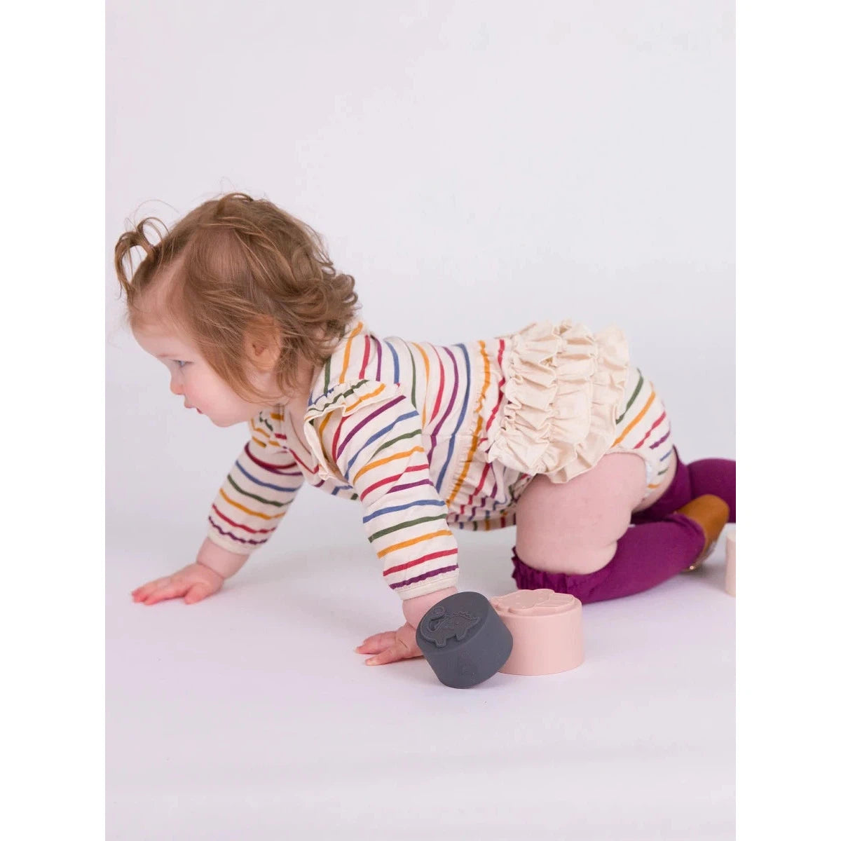 RuffleButts Countryside Rainbow Knit Long Sleeve Bubble Romper-RUFFLEBUTTS-Little Giant Kidz