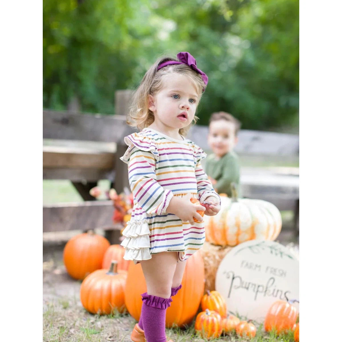 RuffleButts Countryside Rainbow Knit Long Sleeve Bubble Romper-RUFFLEBUTTS-Little Giant Kidz