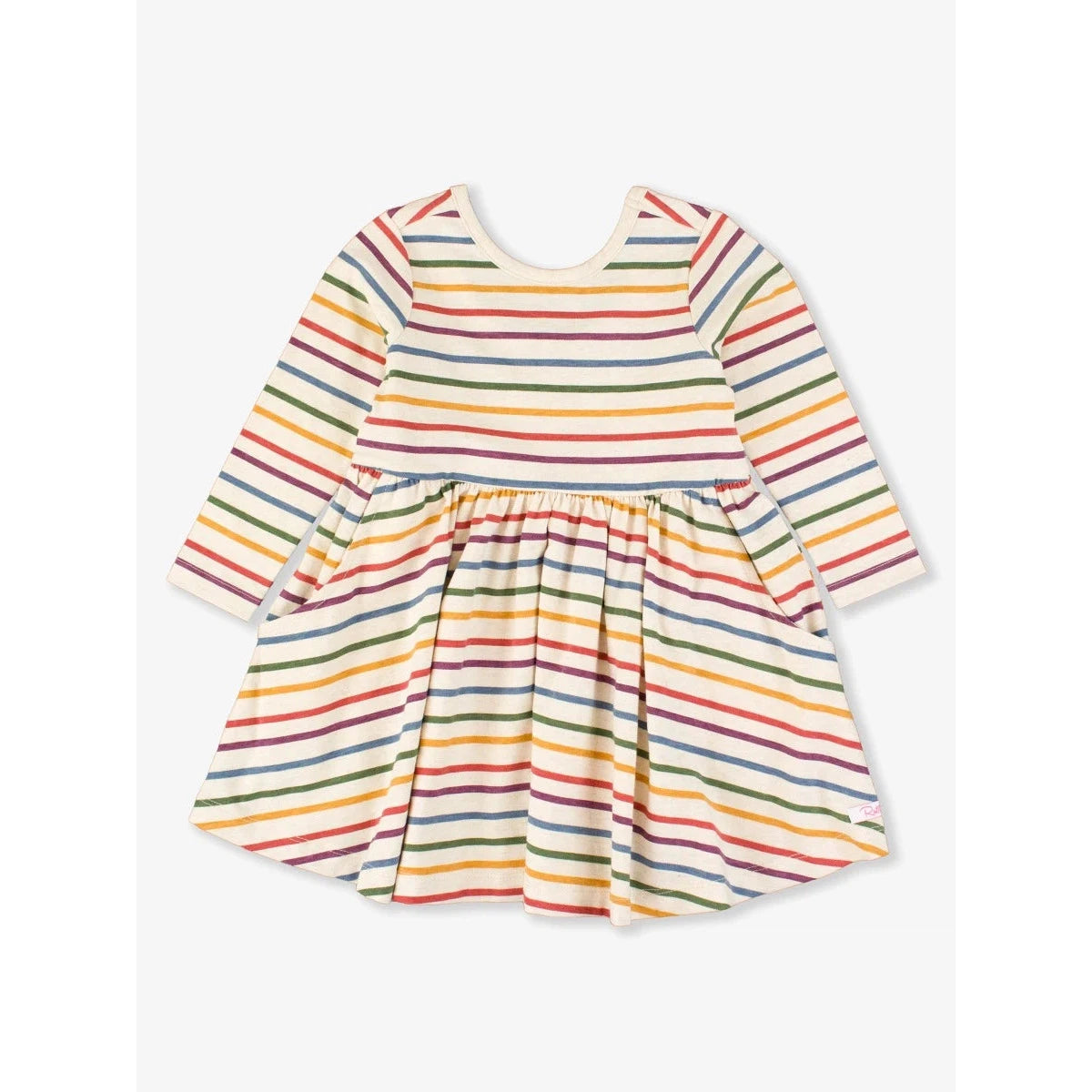 RuffleButts Countryside Rainbow Knit Long Sleeve Twirl Dress-RUFFLEBUTTS-Little Giant Kidz