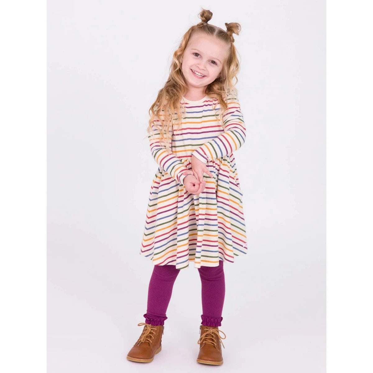 RuffleButts Countryside Rainbow Knit Long Sleeve Twirl Dress-RUFFLEBUTTS-Little Giant Kidz