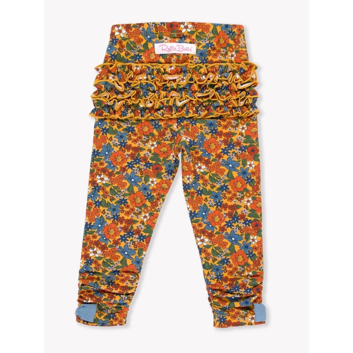 RuffleButts Golden Harvest Ruched Bow Leggings-RUFFLEBUTTS-Little Giant Kidz