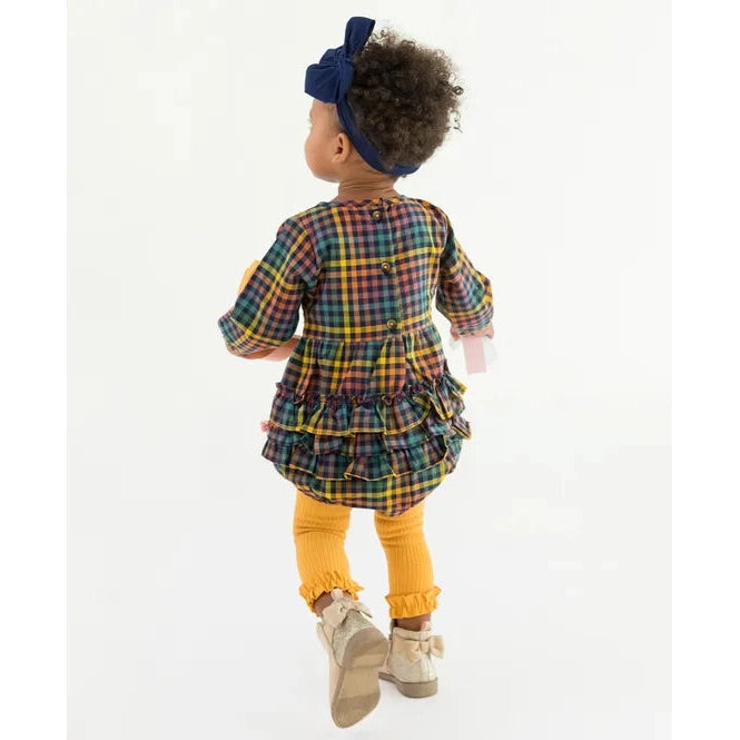 RuffleButts Harvest Rainbow Gingham Long Sleeve Smocked Bubble Romper-RUFFLEBUTTS-Little Giant Kidz