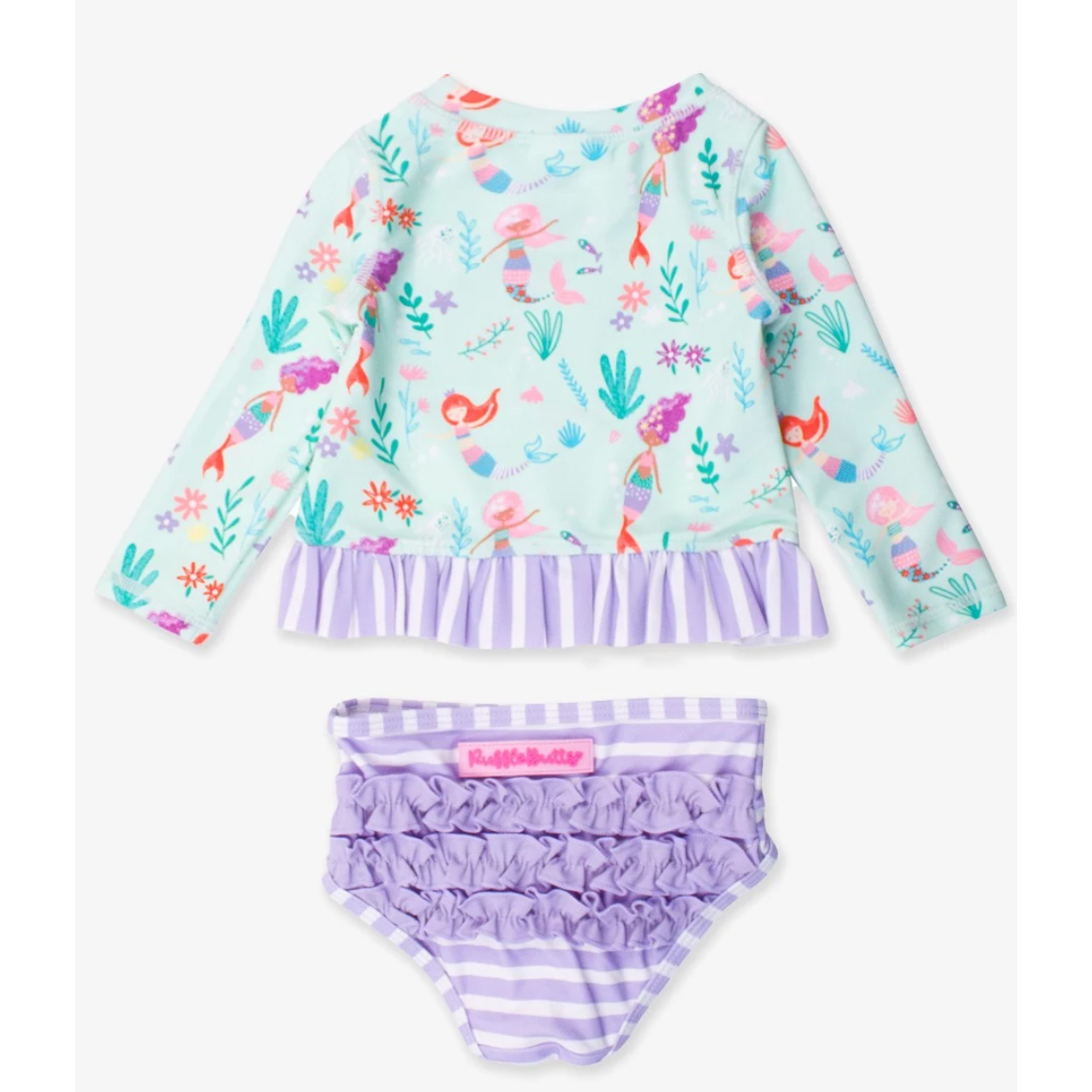 RuffleButts Long Sleeve Mermaid Princess Rash Gaurd Bikini-RUFFLEBUTTS-Little Giant Kidz