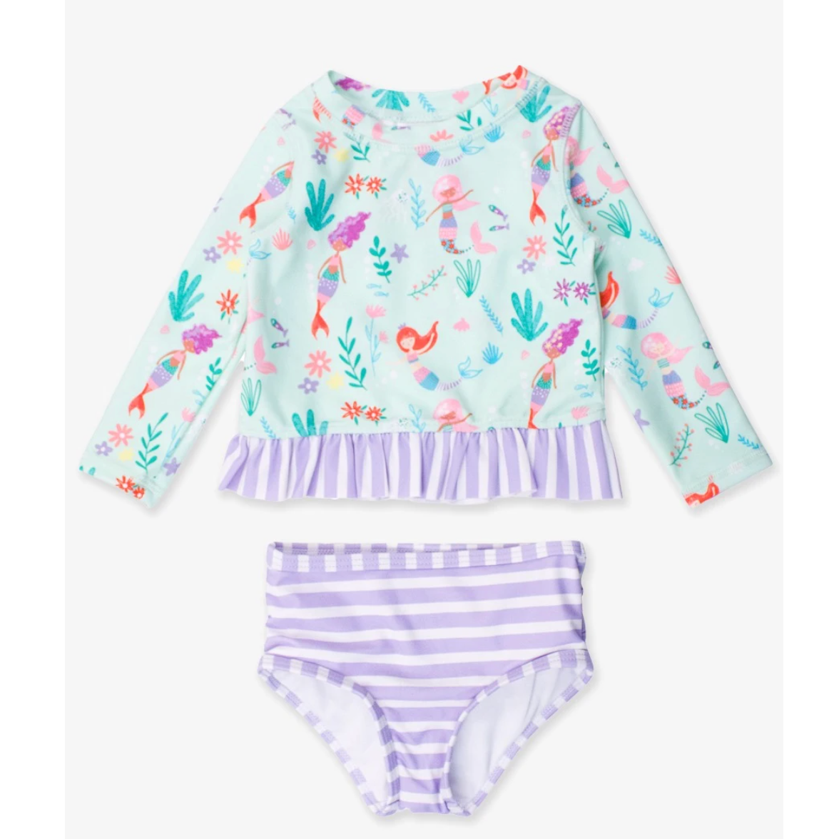 RuffleButts Long Sleeve Mermaid Princess Rash Gaurd Bikini-RUFFLEBUTTS-Little Giant Kidz