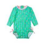 RuffleButts Long Sleeve One Piece Rash Guard Neon Flamingo Stripe-RUFFLEBUTTS-Little Giant Kidz