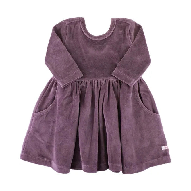 RuffleButts Vintage Violet Velour 3/4 Sleeve Twirl Dress-RUFFLEBUTTS-Little Giant Kidz