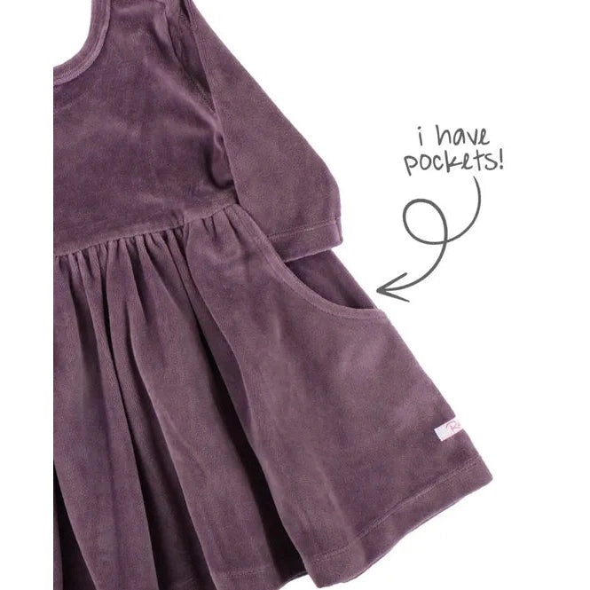 RuffleButts Vintage Violet Velour 3/4 Sleeve Twirl Dress-RUFFLEBUTTS-Little Giant Kidz