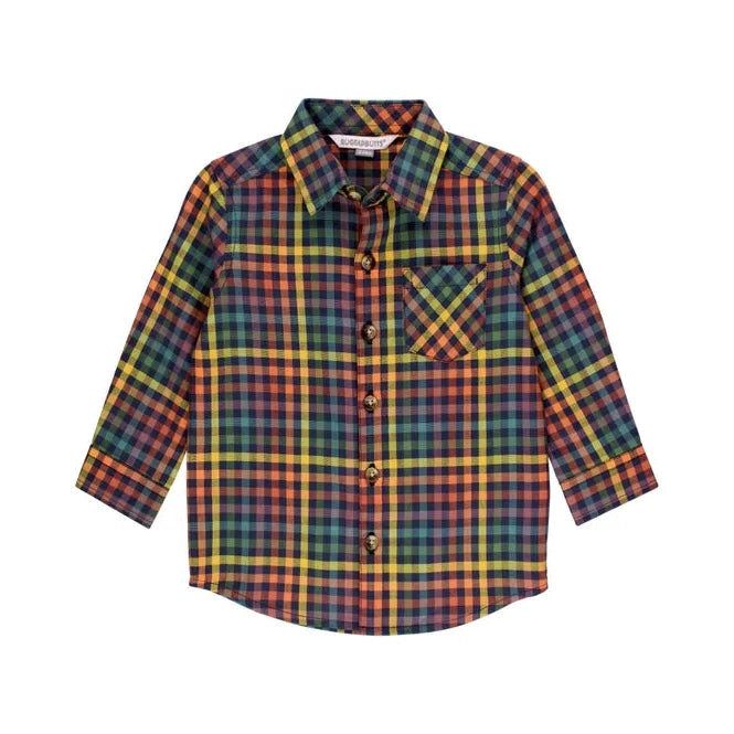 RuggedButts Harvest Rainbow Gingham Long Sleeve Button Down Shirt-RUGGEDBUTTS-Little Giant Kidz