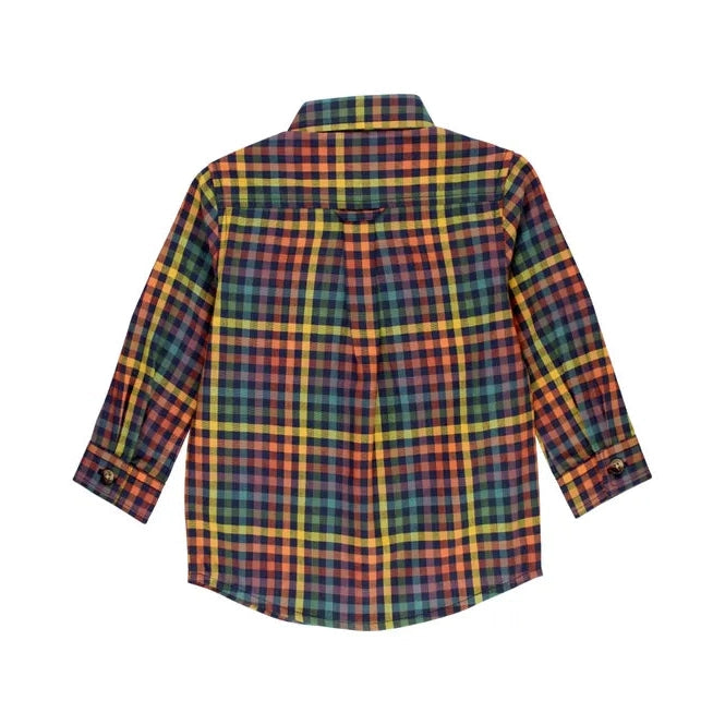 RuggedButts Harvest Rainbow Gingham Long Sleeve Button Down Shirt-RUGGEDBUTTS-Little Giant Kidz