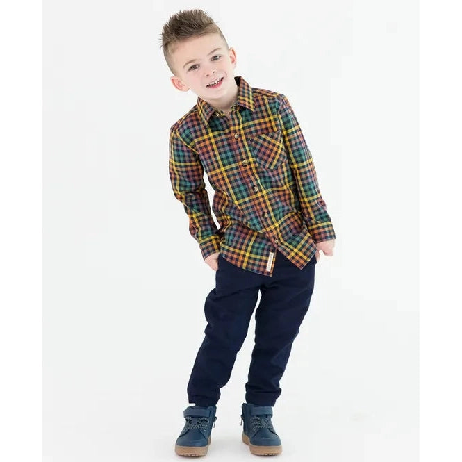 RuggedButts Harvest Rainbow Gingham Long Sleeve Button Down Shirt-RUGGEDBUTTS-Little Giant Kidz