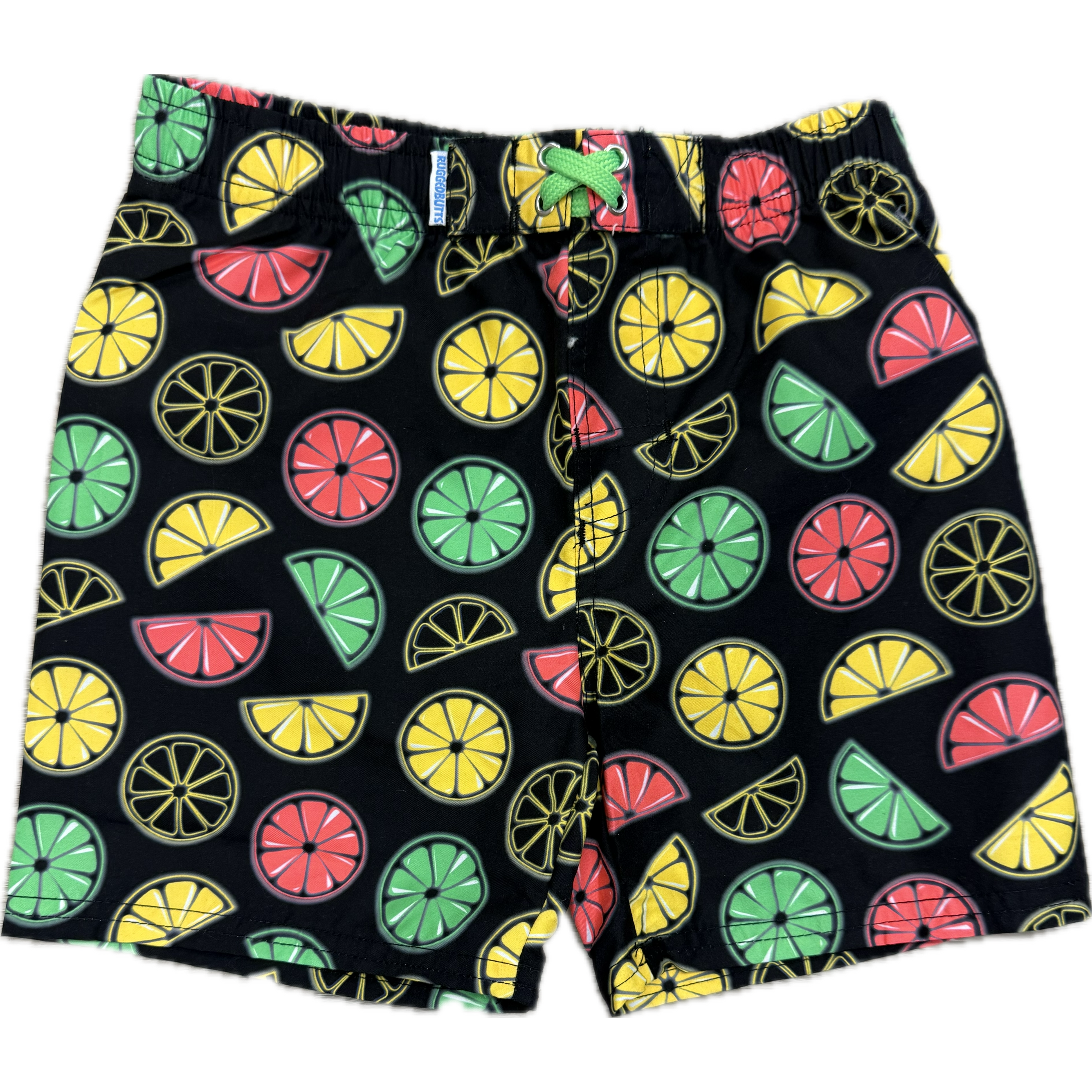 Ruggedbutts Neon Black Citrus Swim Trunks-RUFFLEBUTTS-Little Giant Kidz