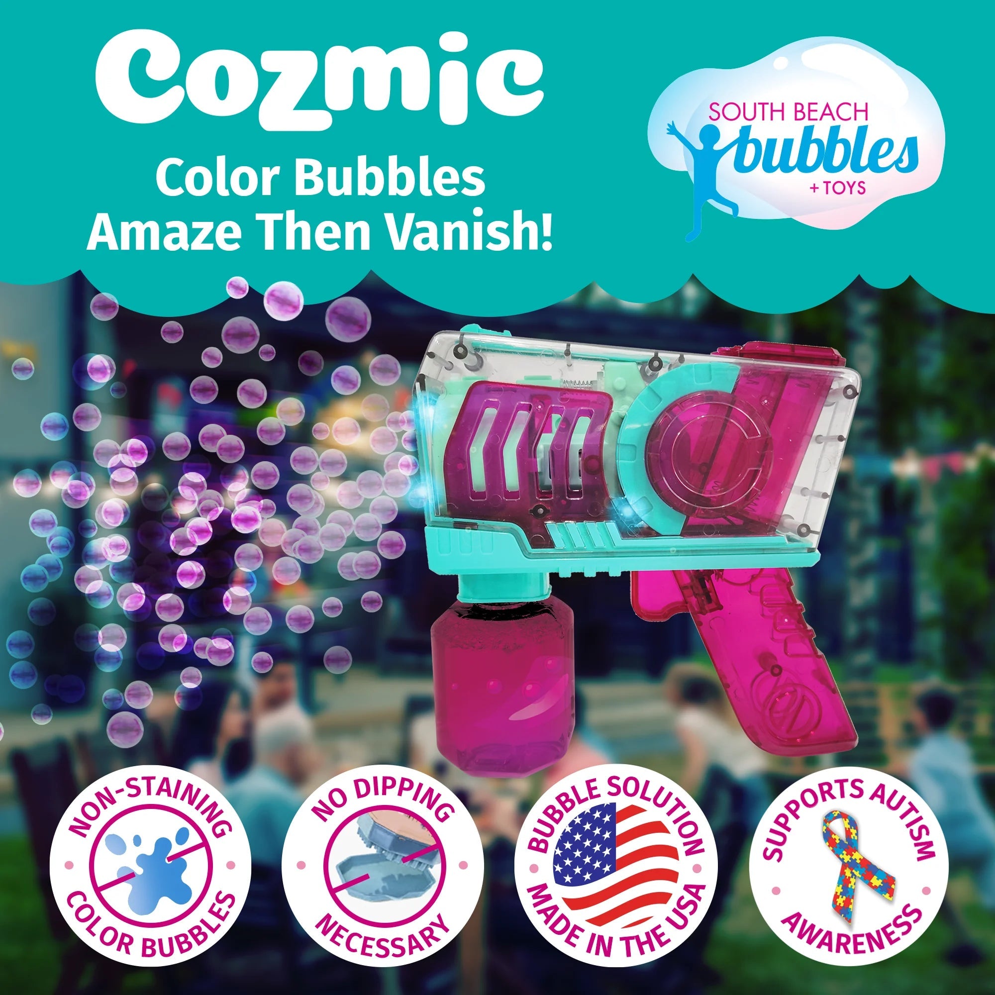 South Beach Bubbles PoppinColorz Cozmic Bubble Blaster-SOUTH BEACH BUBBLES-Little Giant Kidz