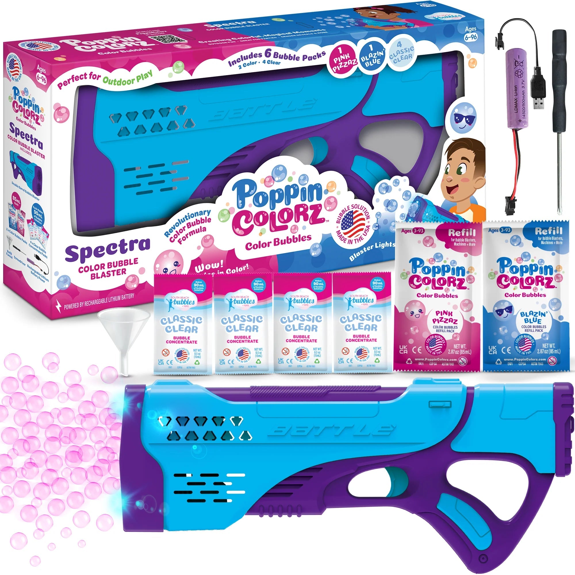 South Beach Bubbles PoppinColorz Spectra: Rechargeable Color Bubble Blaster-SOUTH BEACH BUBBLES-Little Giant Kidz