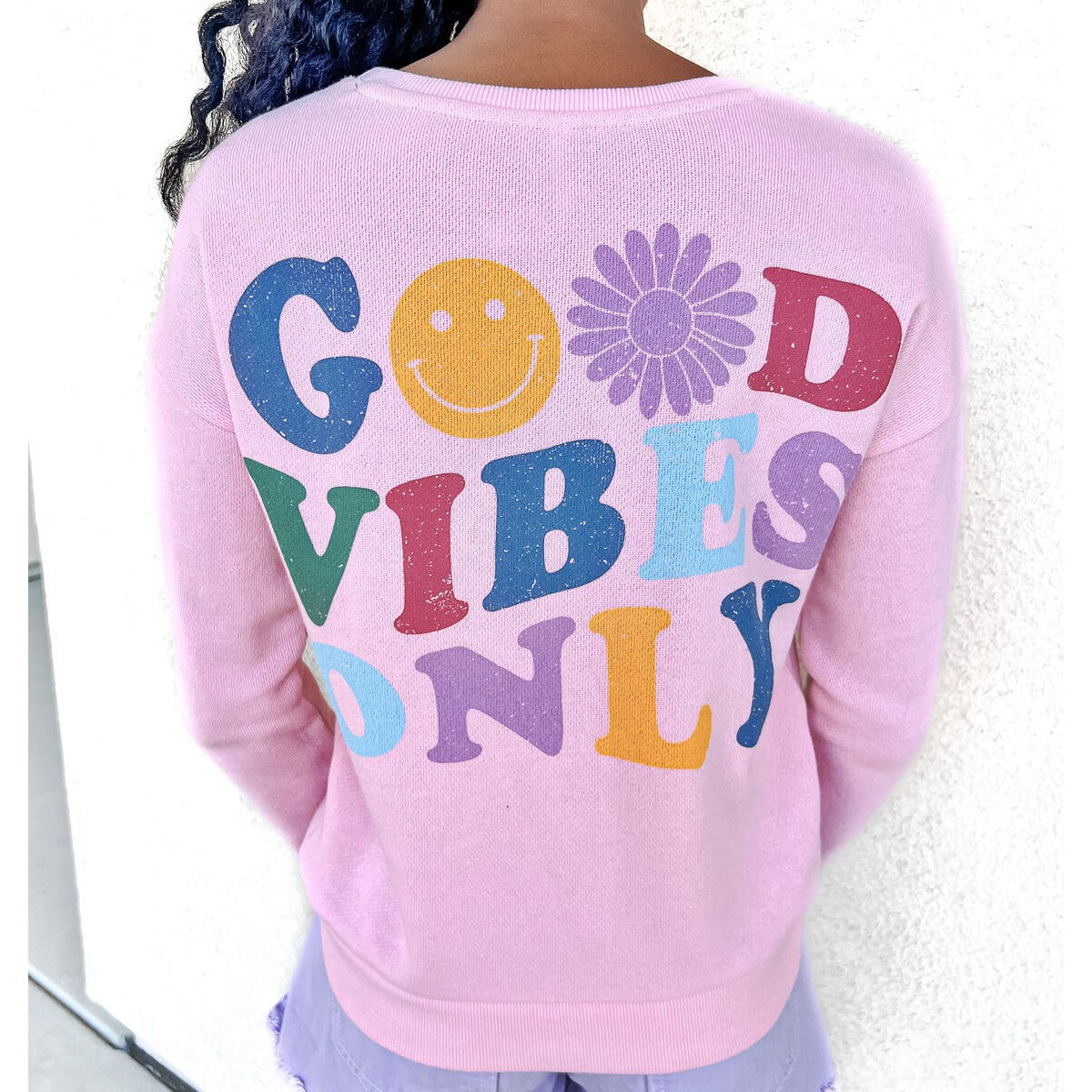 Sweet Soul Pink Good Vibes ONLY Graphic Sweatshirt-Sweet Soul-Little Giant Kidz