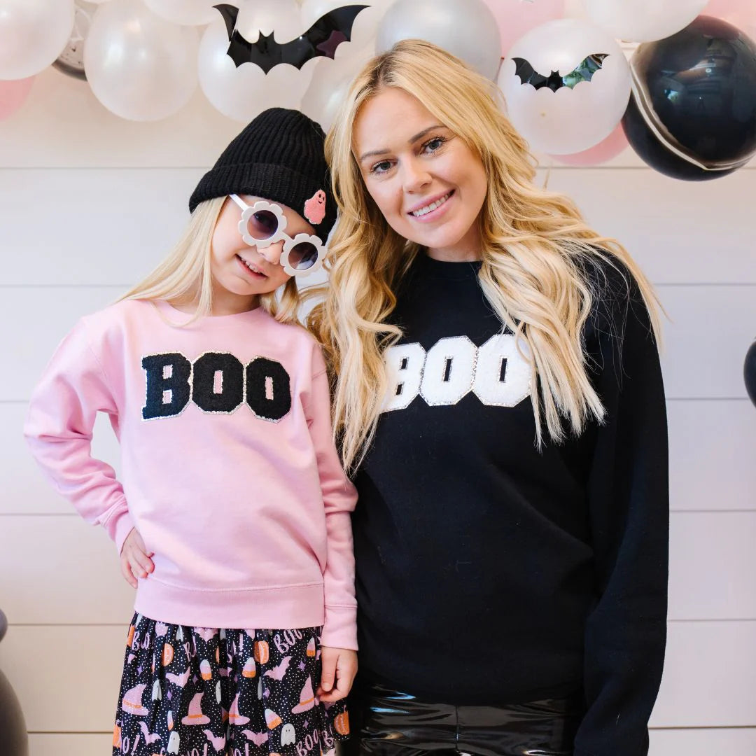 Sweet Wink BOO Patch Halloween Adult Sweatshirt - Black-Sweet Wink-Little Giant Kidz