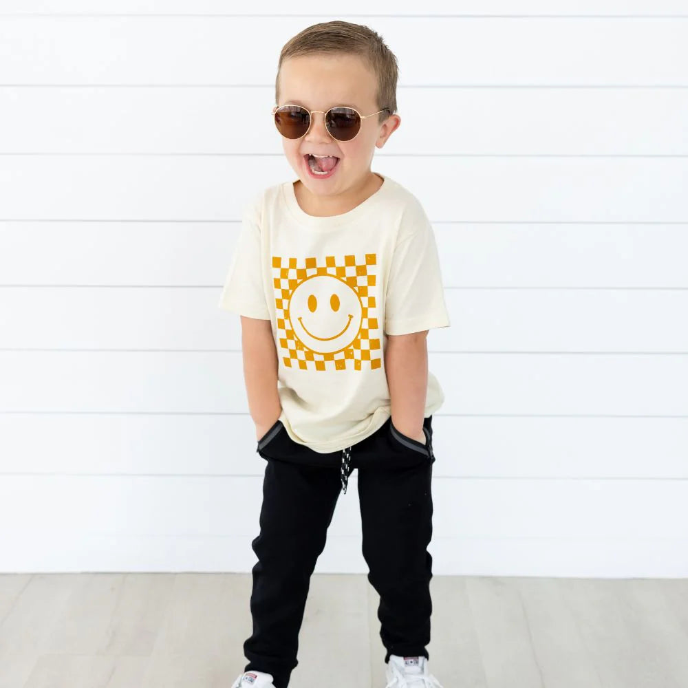 Sweet Wink Hazel Smiley Checker Short Sleeve T-Shirt - Natural-Sweet Wink-Little Giant Kidz