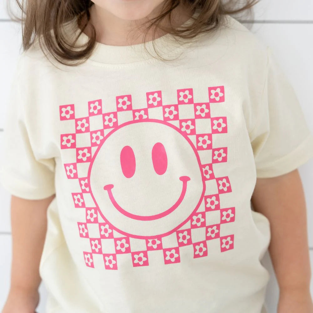 Sweet Wink Pink Smiley Checker Short Sleeve T-Shirt - Natural-Sweet Wink-Little Giant Kidz