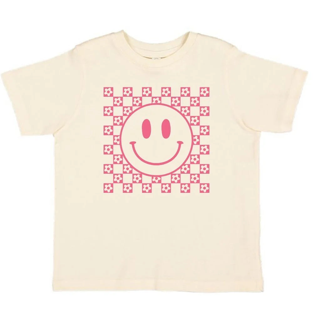 Sweet Wink Pink Smiley Checker Short Sleeve T-Shirt - Natural-Sweet Wink-Little Giant Kidz