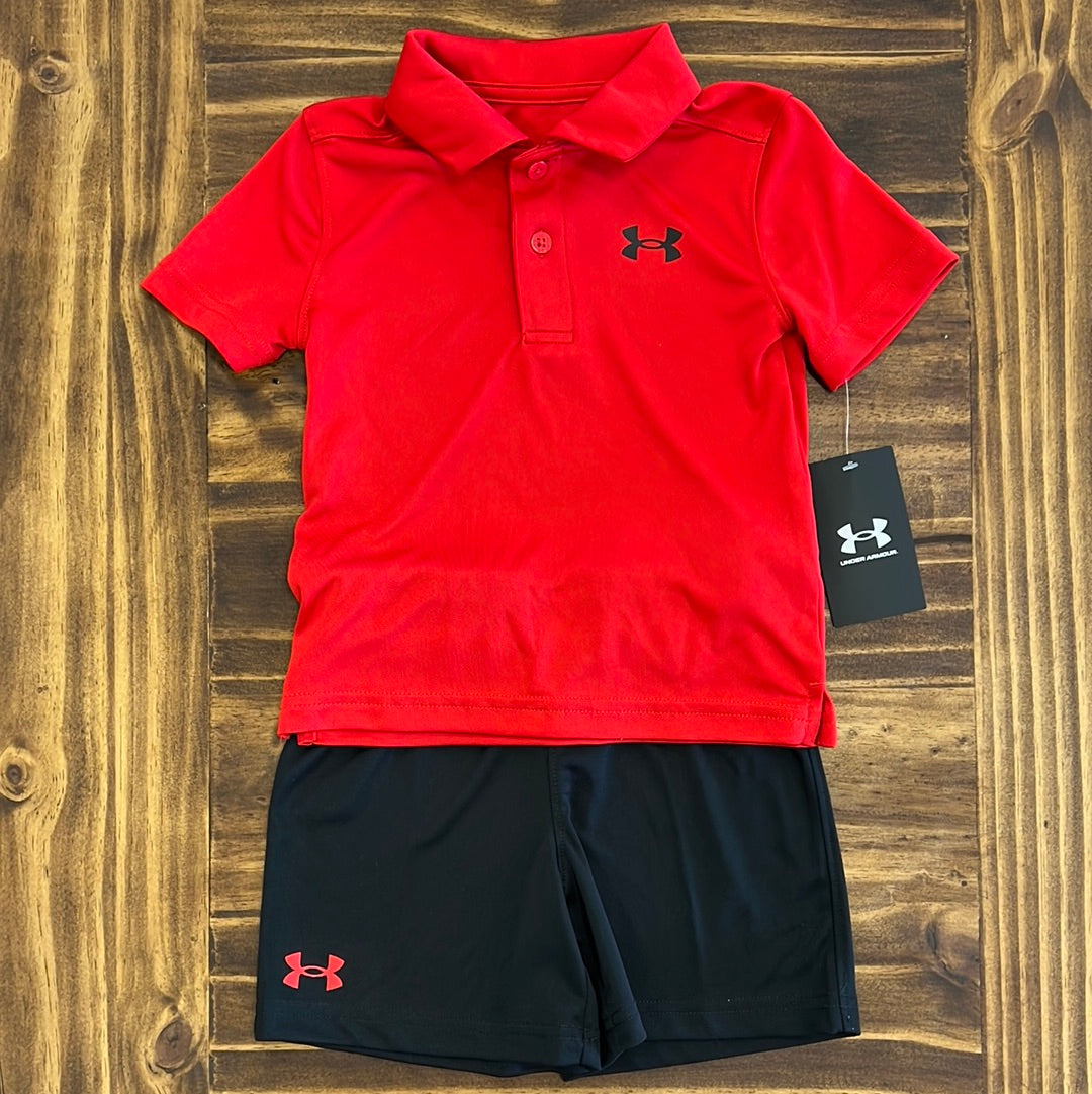 Boys red under 2025 armour polo