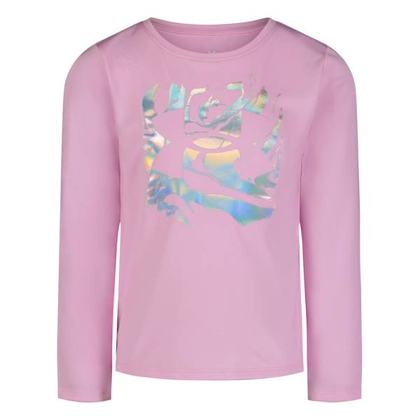 Under Armour Girl UA Tech Iridescent Logo Long Sleeve Tee - Stellar Pink-UNDER ARMOUR-Little Giant Kidz