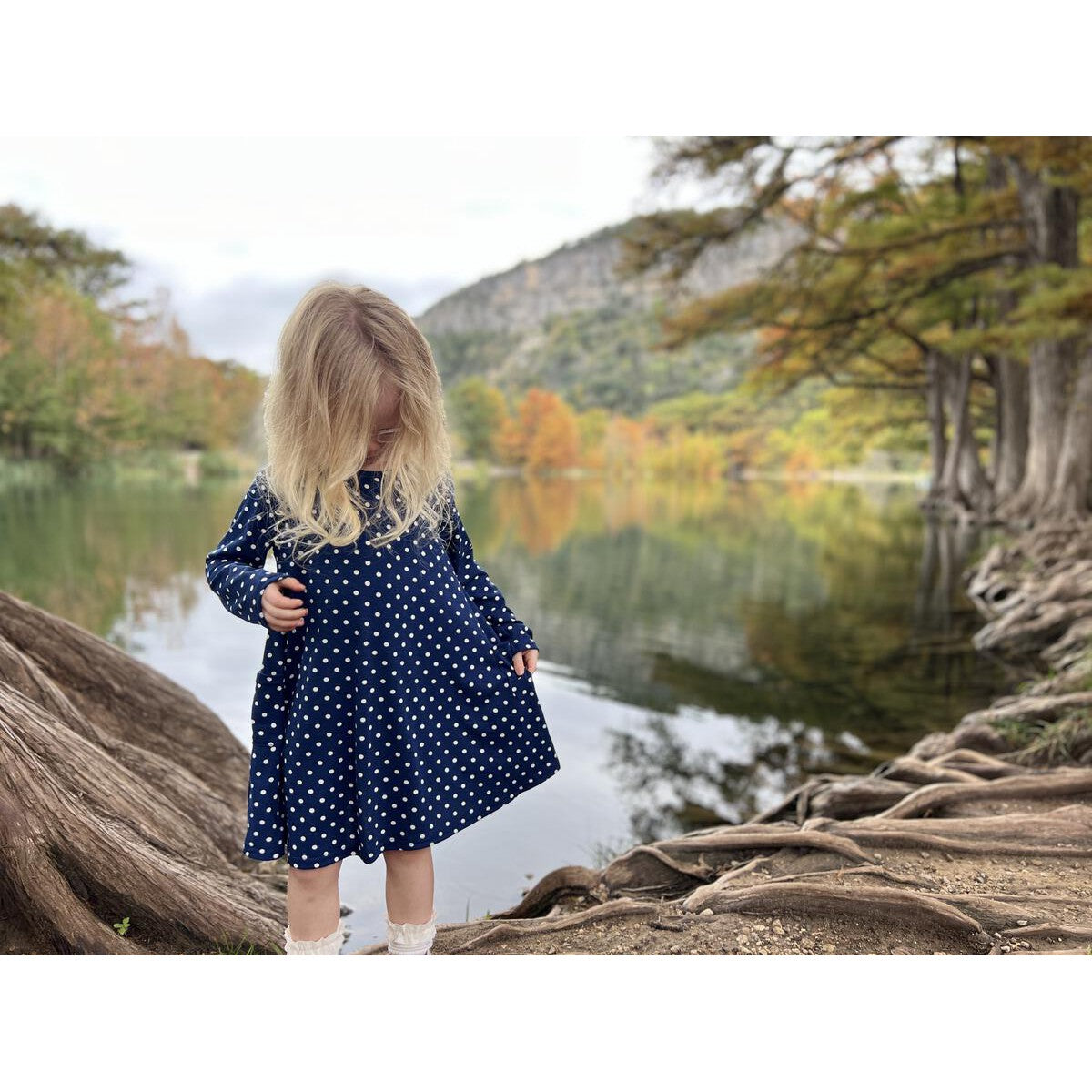 Vignette Navy Blue Polka Dot Leena Dress-VIGNETTE-Little Giant Kidz