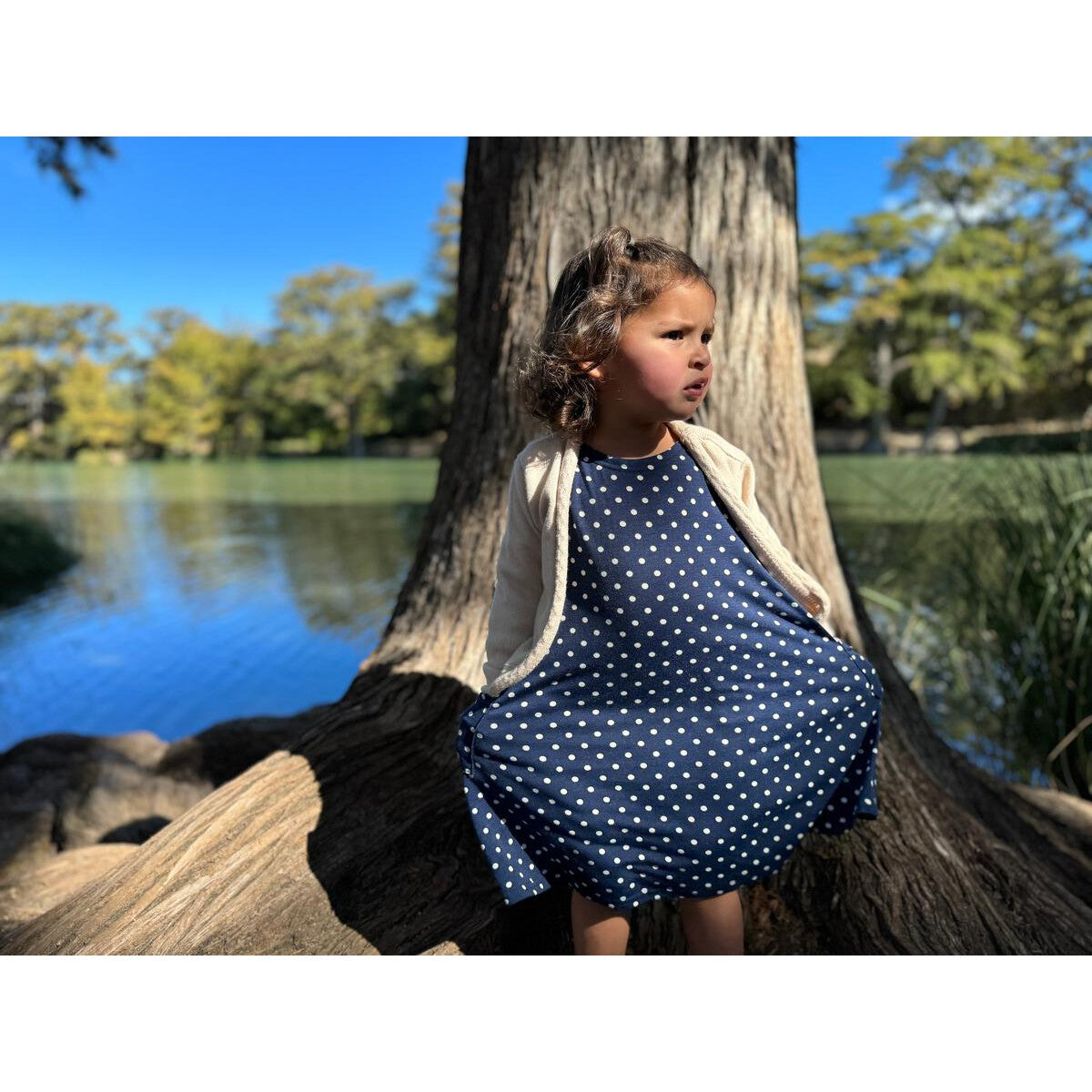 Vignette Navy Blue Polka Dot Leena Dress-VIGNETTE-Little Giant Kidz