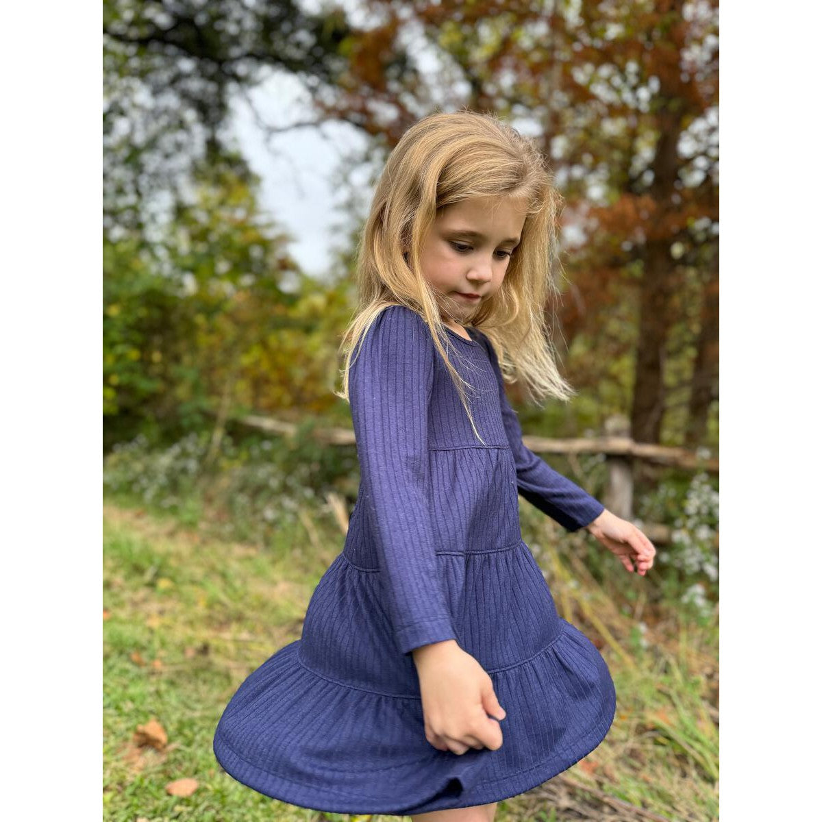 Vignette Navy Iona Long Sleeve Dress-VIGNETTE-Little Giant Kidz