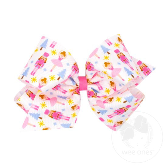 Wee Ones King Holiday-Themed Pink Nutcracker Printed Grosgrain Hair Bow-WEE ONES-Little Giant Kidz