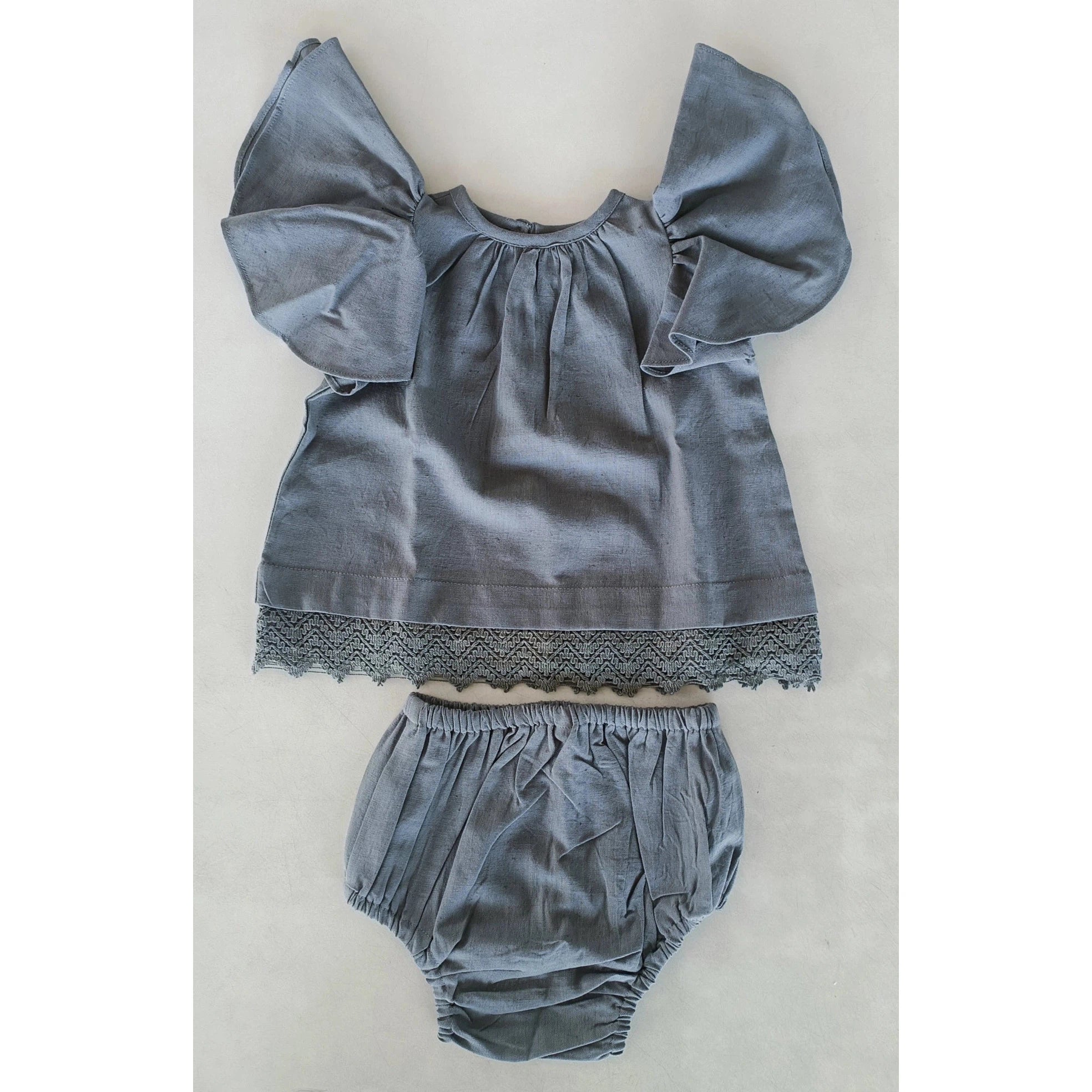 Yo Baby Grey Solid Color Sleeve & Neck Gathered Dress & Bloomer Set-Yo Baby-Little Giant Kidz