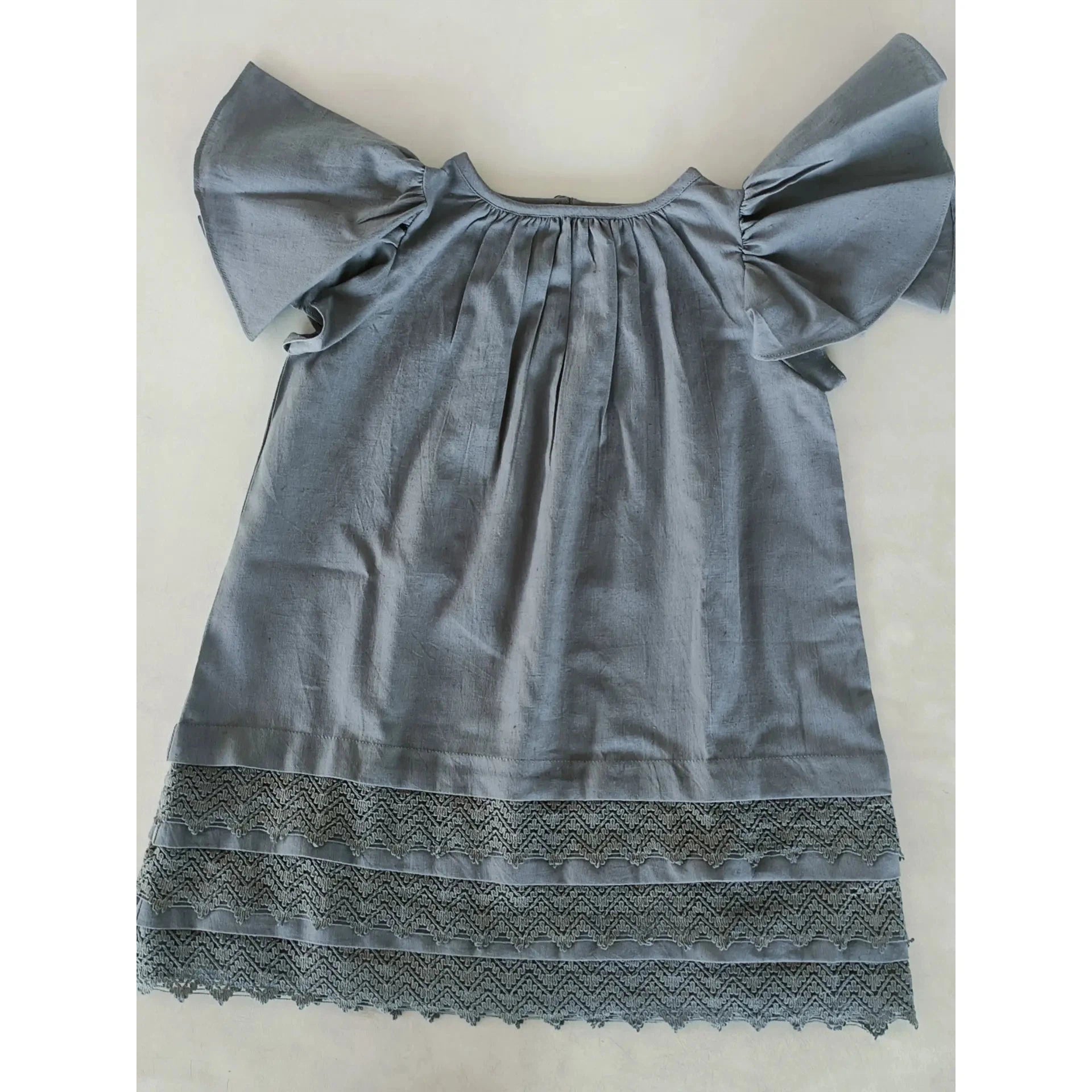 Yo Baby Grey Solid Color Sleeve & Neck Gathered Toddler Dress-Yo Baby-Little Giant Kidz