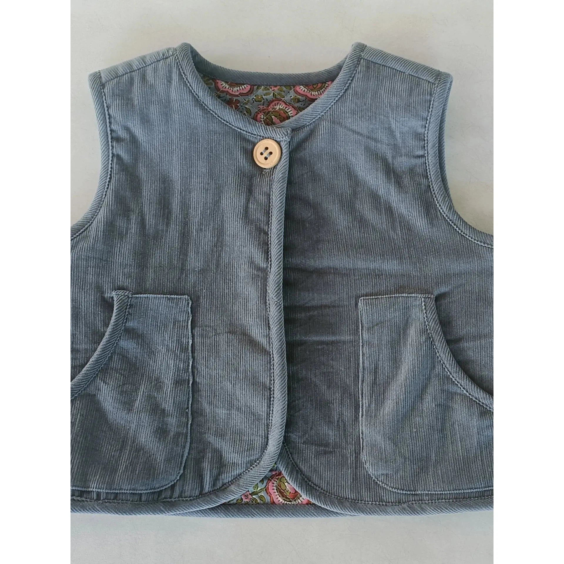 Yo Baby Reversible Solid Grey Corduroy & Grey Floral Print Quilted Vest-Yo Baby-Little Giant Kidz