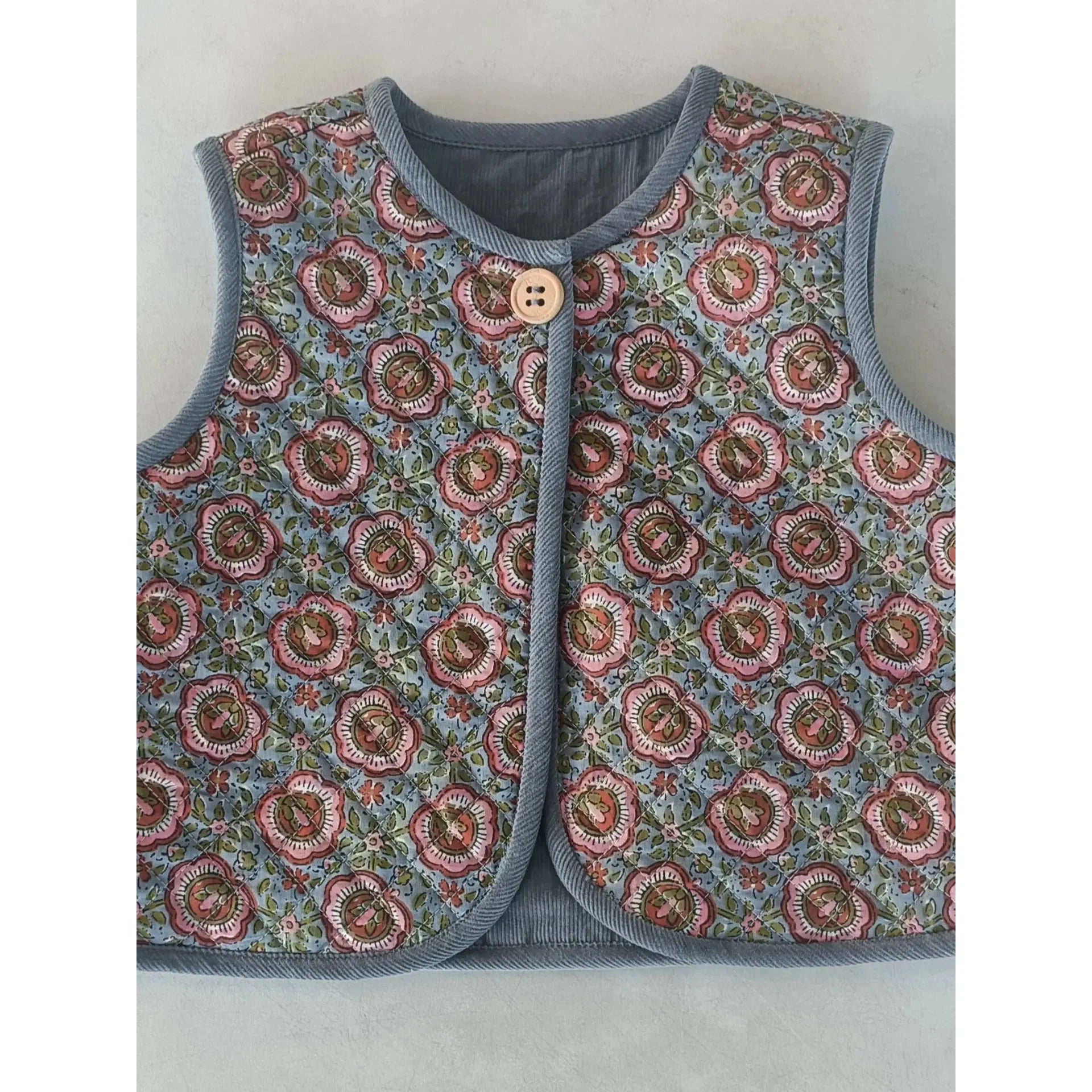 Yo Baby Reversible Solid Grey Corduroy & Grey Floral Print Quilted Vest-Yo Baby-Little Giant Kidz