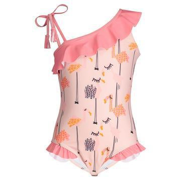 Andy & Evan Flamingo Printed One Shoulder Ruffle One Piece-ANDY & EVAN-Little Giant Kidz