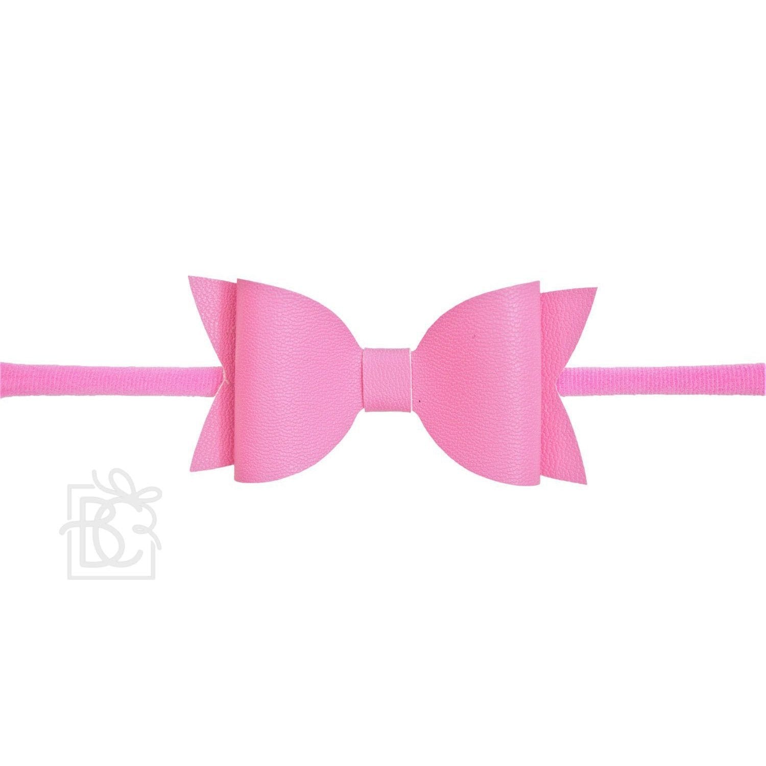 Beyond Creations 1/4" Pantyhose Headband w/3.25" Vegan Leather Bow Hot Pink-BEYOND CREATIONS-Little Giant Kidz