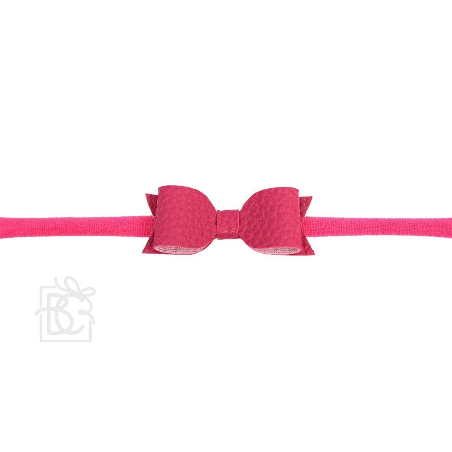 Beyond Creations 1/4″ Pantyhose Headband with Mini Vegan Leather Bow Fuchsia-BEYOND CREATIONS-Little Giant Kidz