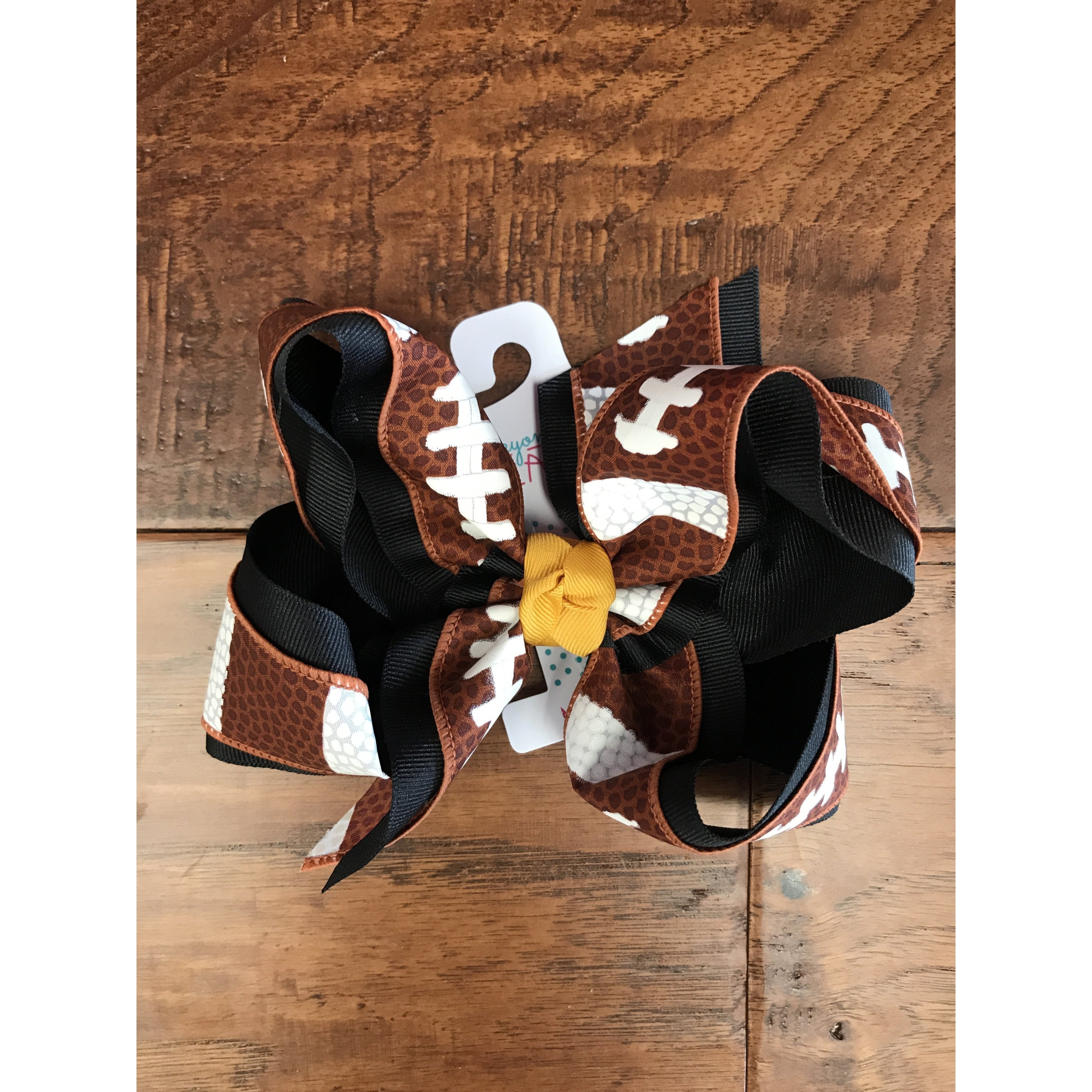 Beyond Creations Bow DBKEE w/Knot Football on French Clip-BEYOND CREATIONS-Little Giant Kidz