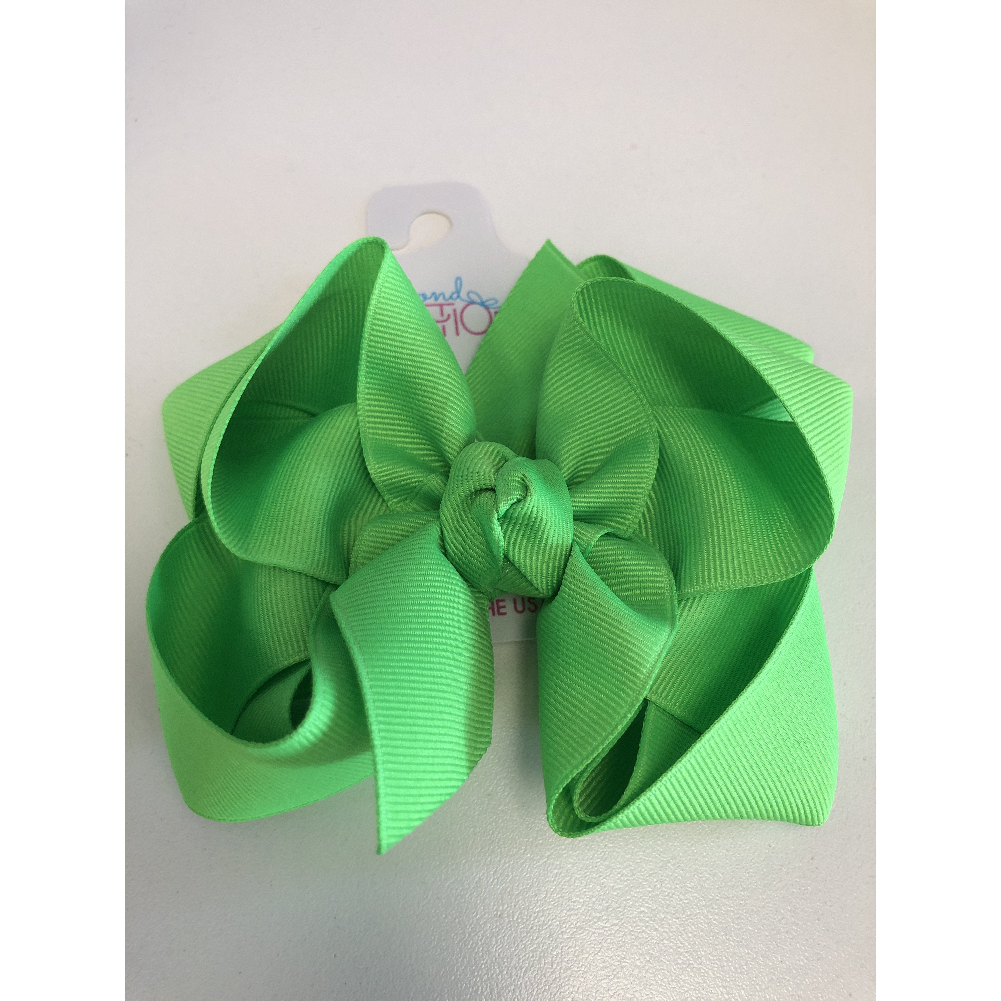 Beyond Creations Large Grosgrain Multi-loop Double Knot Bow - Neon Green (MGLAC)-BEYOND CREATIONS-Little Giant Kidz