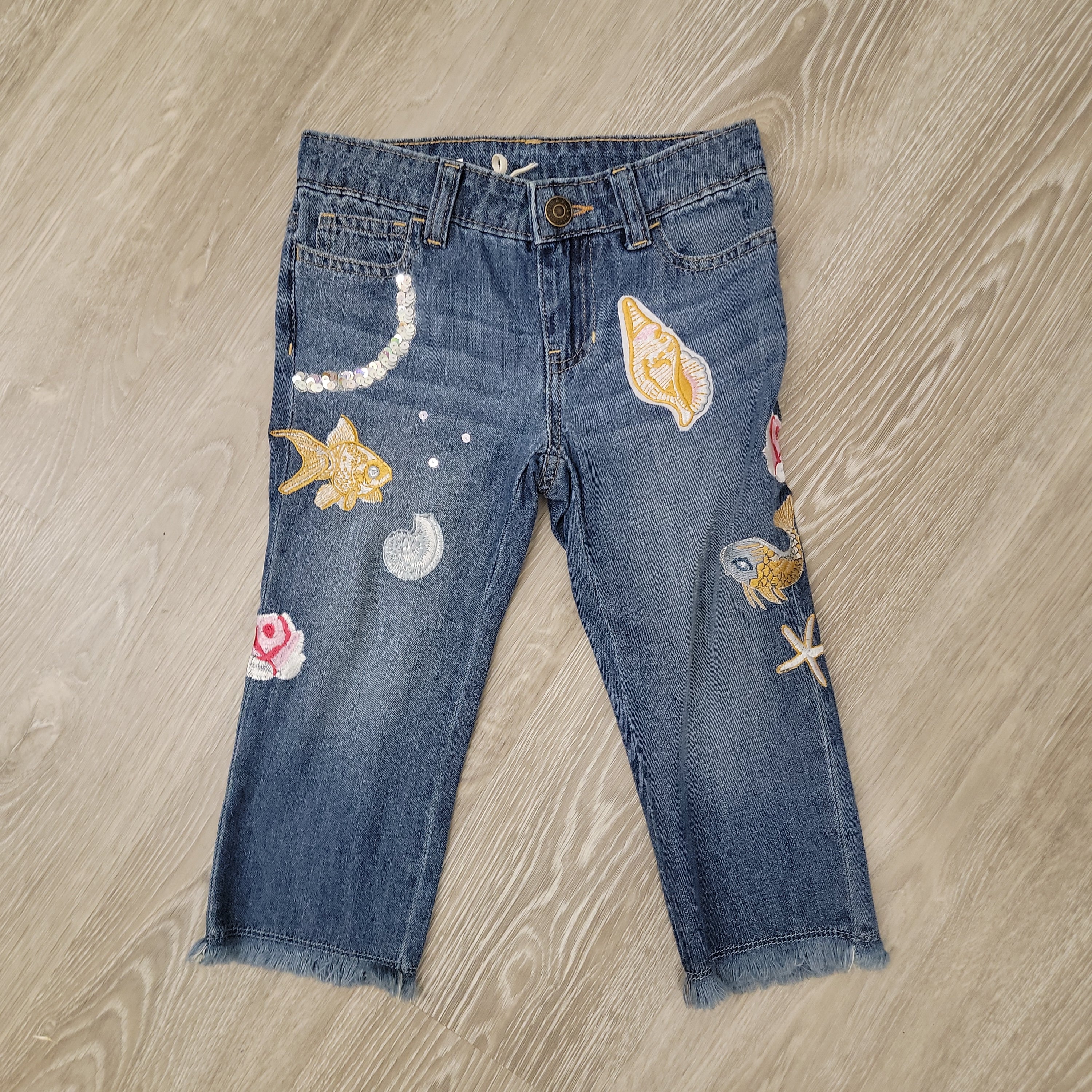 Blu & Blue Seashells Embroidered Jeans-BLU & BLUE-Little Giant Kidz