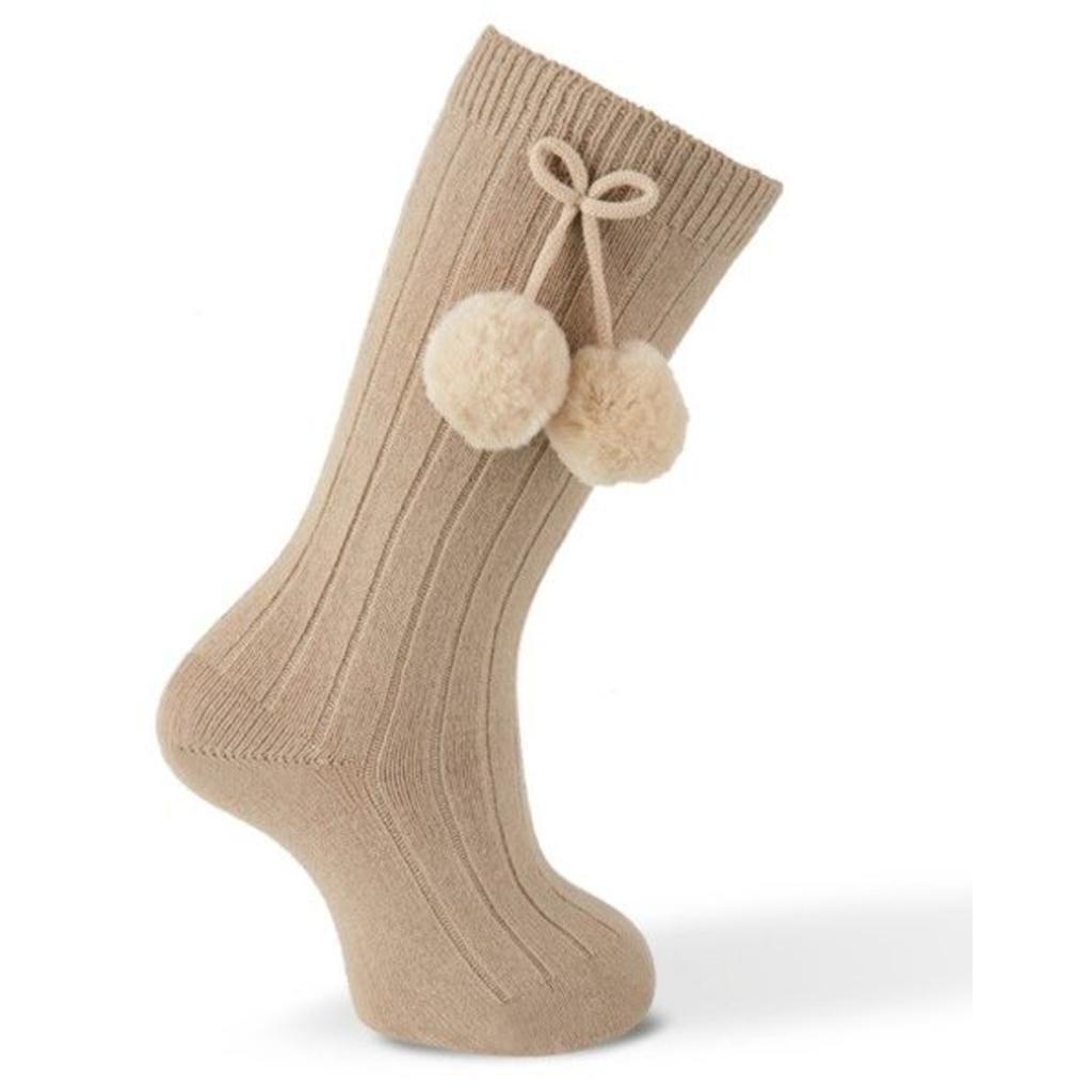 Carlomagno Pom Pom Knee Socks Camel-CARLOMAGNO-Little Giant Kidz