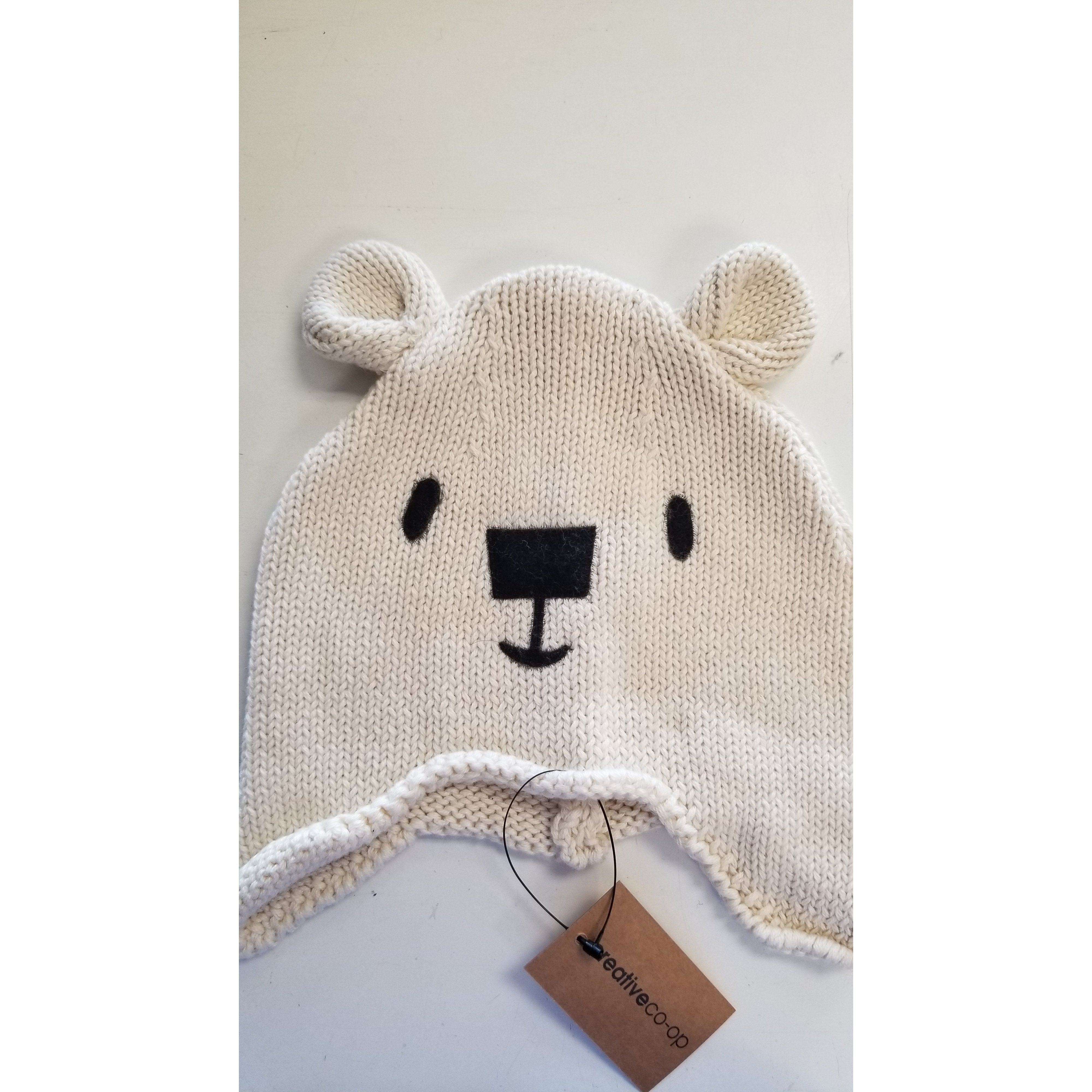 Creative Co-Op Cotton Knit Bear Hat- Cream-COOP-Little Giant Kidz