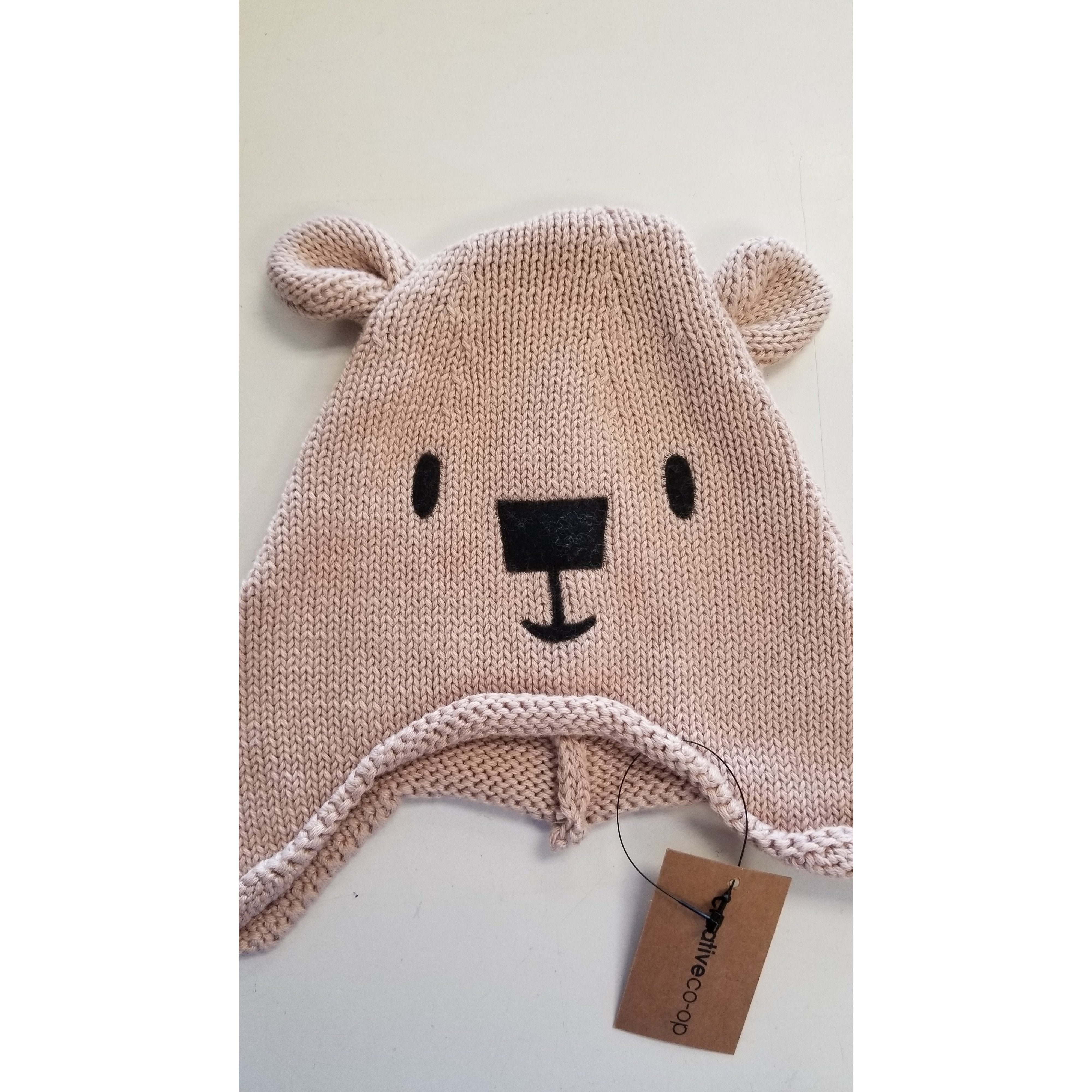 Creative Co-Op Cotton Knit Bear Hat- Rose-COOP-Little Giant Kidz