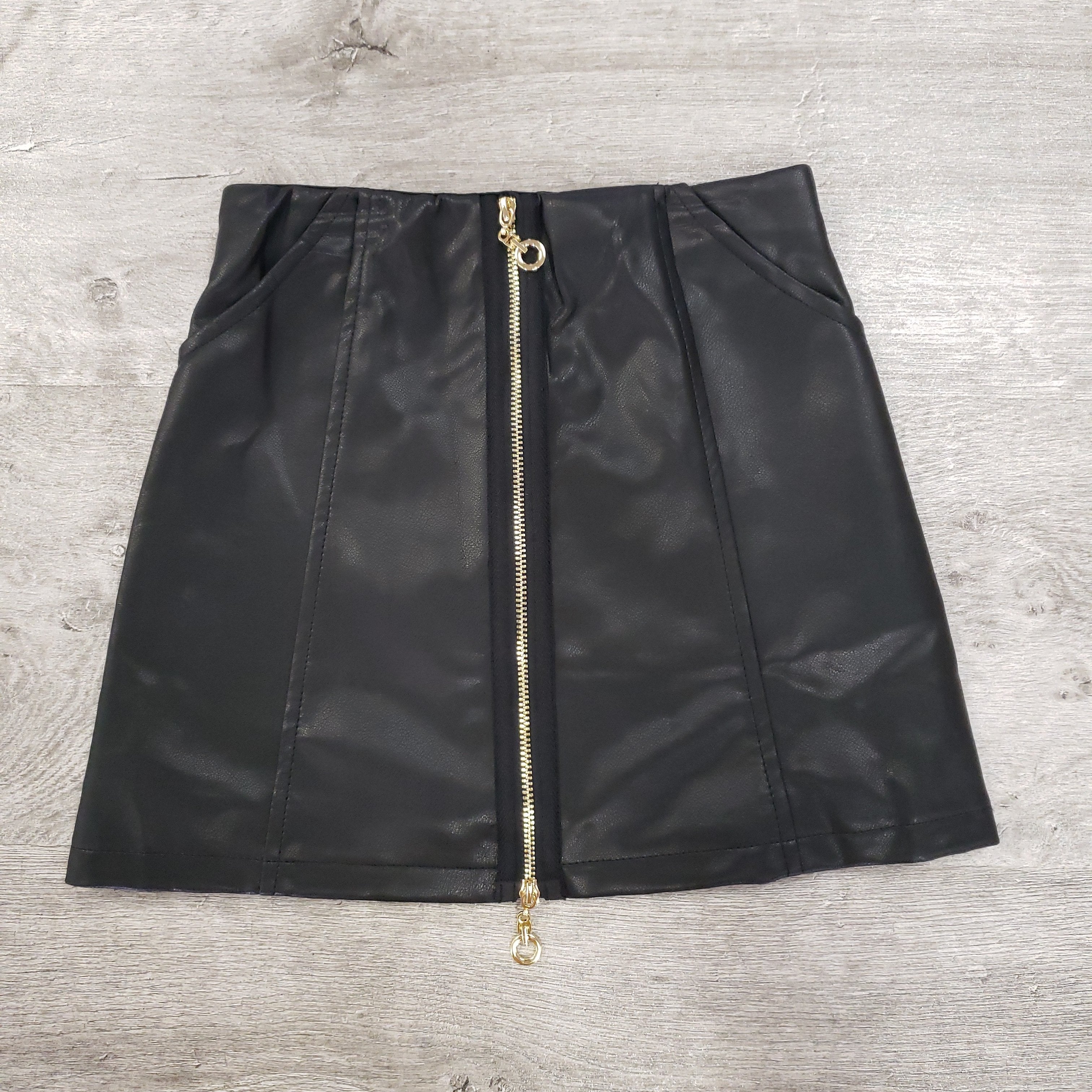 Hannah Banana Front Zipper Faux Leather Mini Skirt with Under Shorts - Black-Hannah Banana-Little Giant Kidz