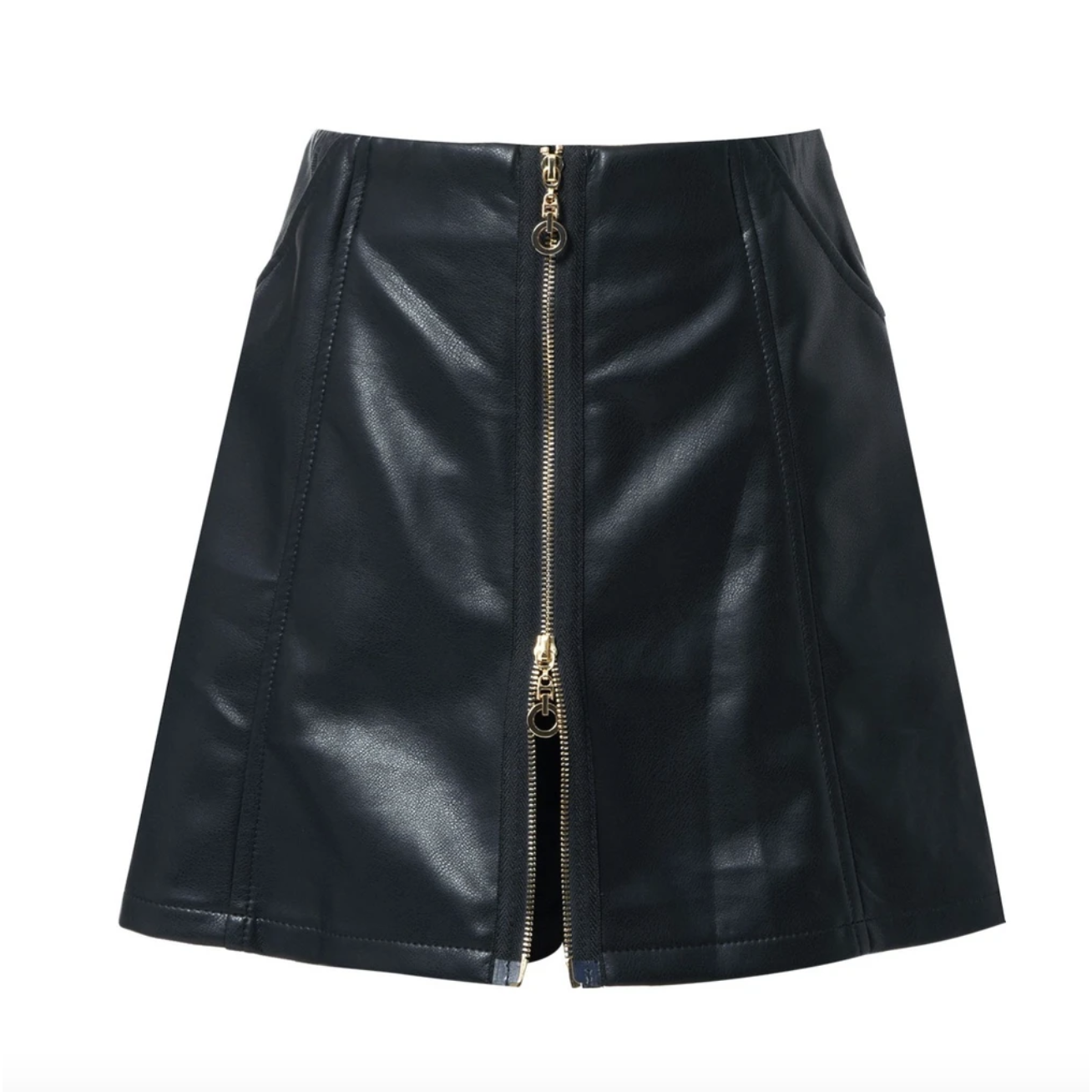 Hannah Banana Front Zipper Faux Leather Mini Skirt with Under Shorts - Black-Hannah Banana-Little Giant Kidz