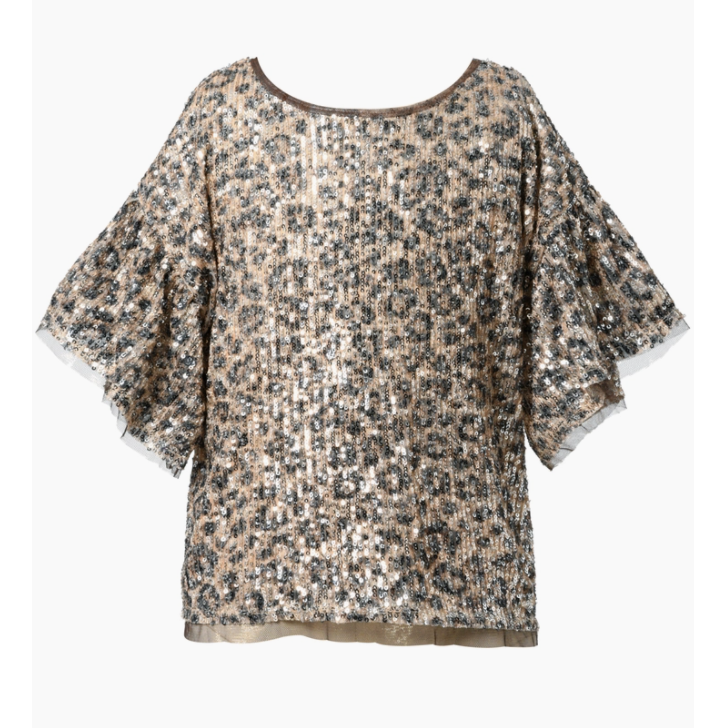 Hannah Banana Leopard Print Ruffle Sequin Top - Gold-Hannah Banana-Little Giant Kidz