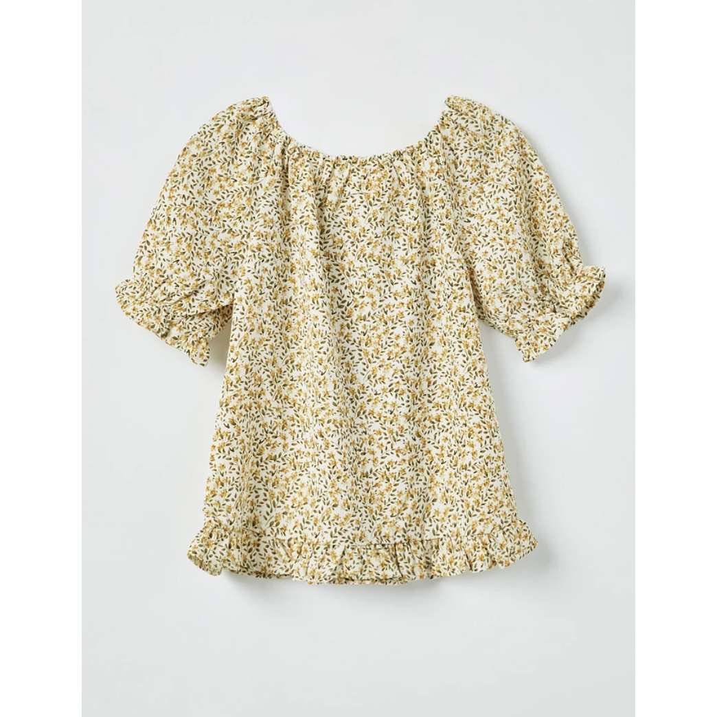 Hayden Girls Yellow Ruffled Hem Floral Top-HAYDEN GIRLS-Little Giant Kidz