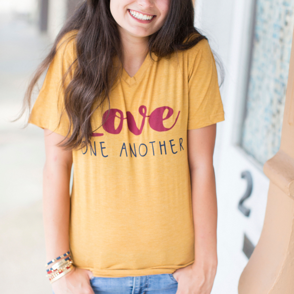 Jane Marie Love One Another V-Neck T-shirt - Antique Gold-JANE MARIE-Little Giant Kidz