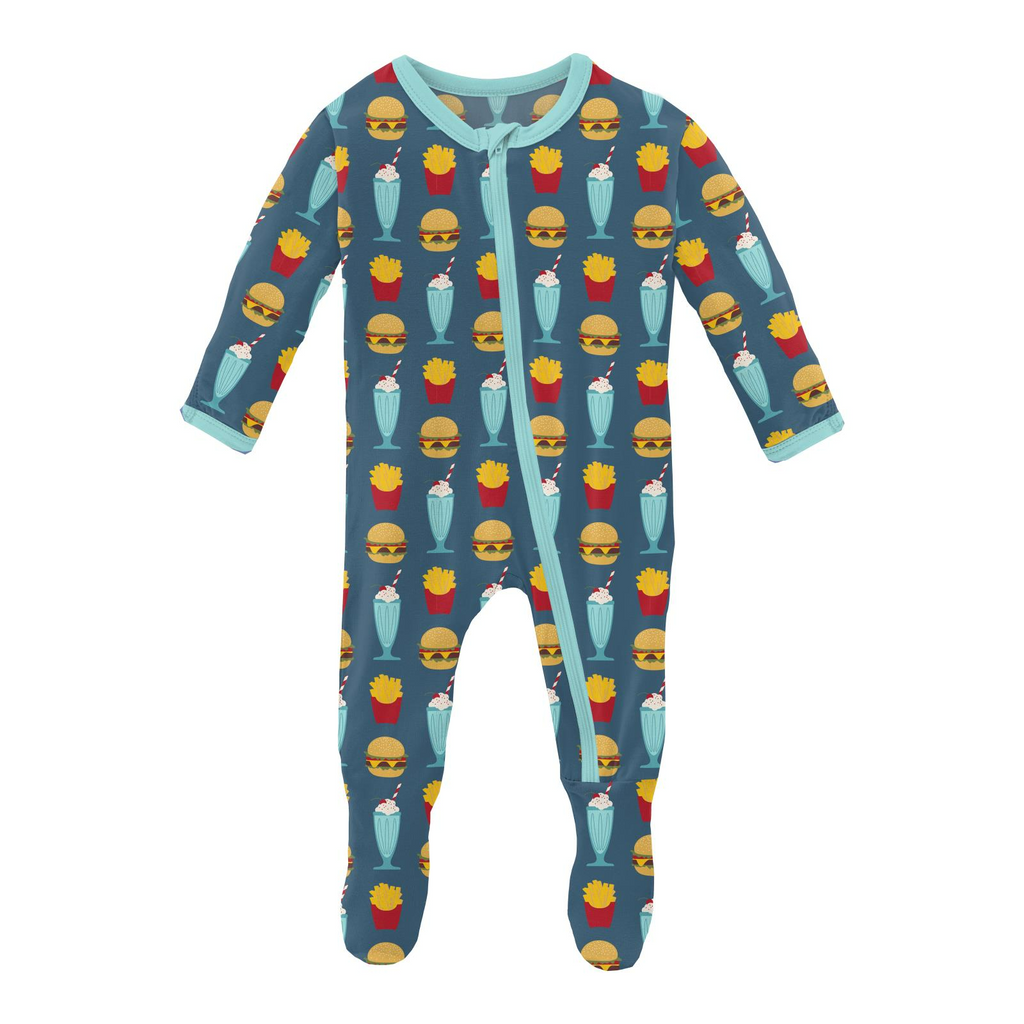 Kickee Pants Deep Sea Cheeseburger Print Footie with Zipper