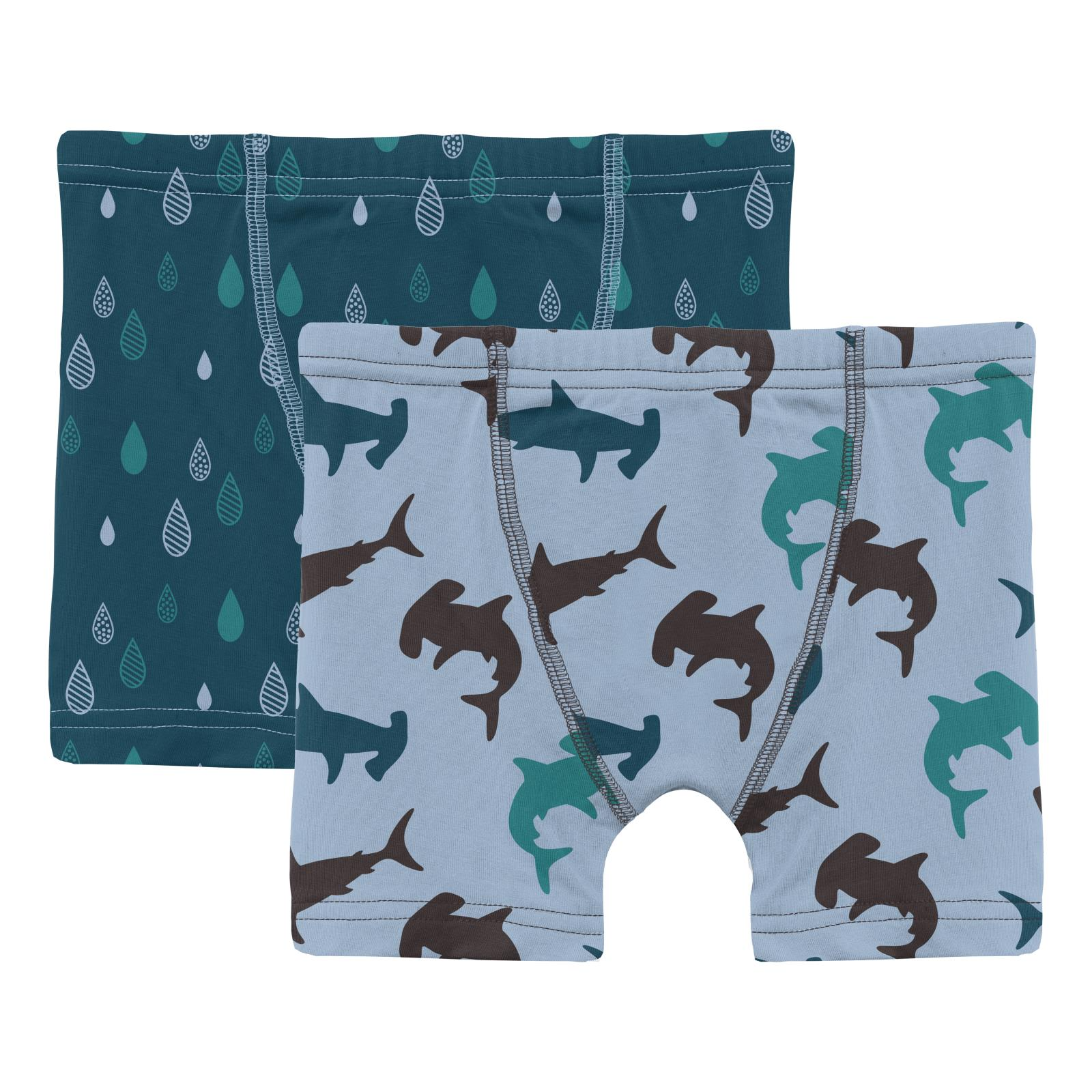 Kickee Pants Print Boxer Briefs Set in Peacock Raindrops & Pond Hammerhead-Kickee Pants-Little Giant Kidz